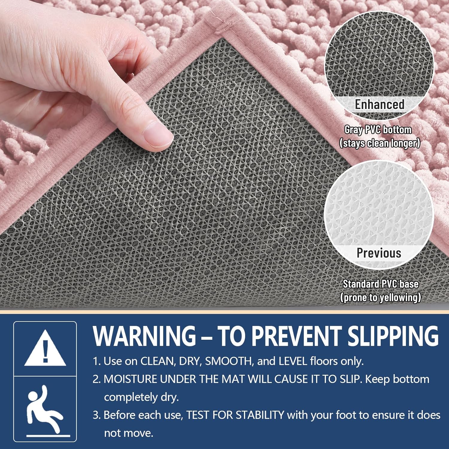 Arotive Luxury Chenille Bathroom Rug Mat, Extra Soft Thick Absorbent Shaggy Bath Rugs, Non-Slip Machine Wash Dry, Plush Bath Mats for Bathroom, Shower and Tub, 24x16, Dirty Pink - Image 5