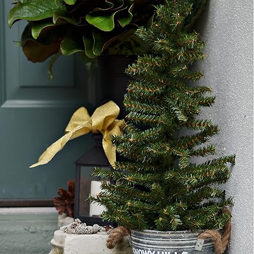 Miniatura 8 de Factory Direct Craft Paquete de 2 pequeños árboles de Navidad artificiales de pino canadiense de 24 pulgadas con bases de madera añade a la