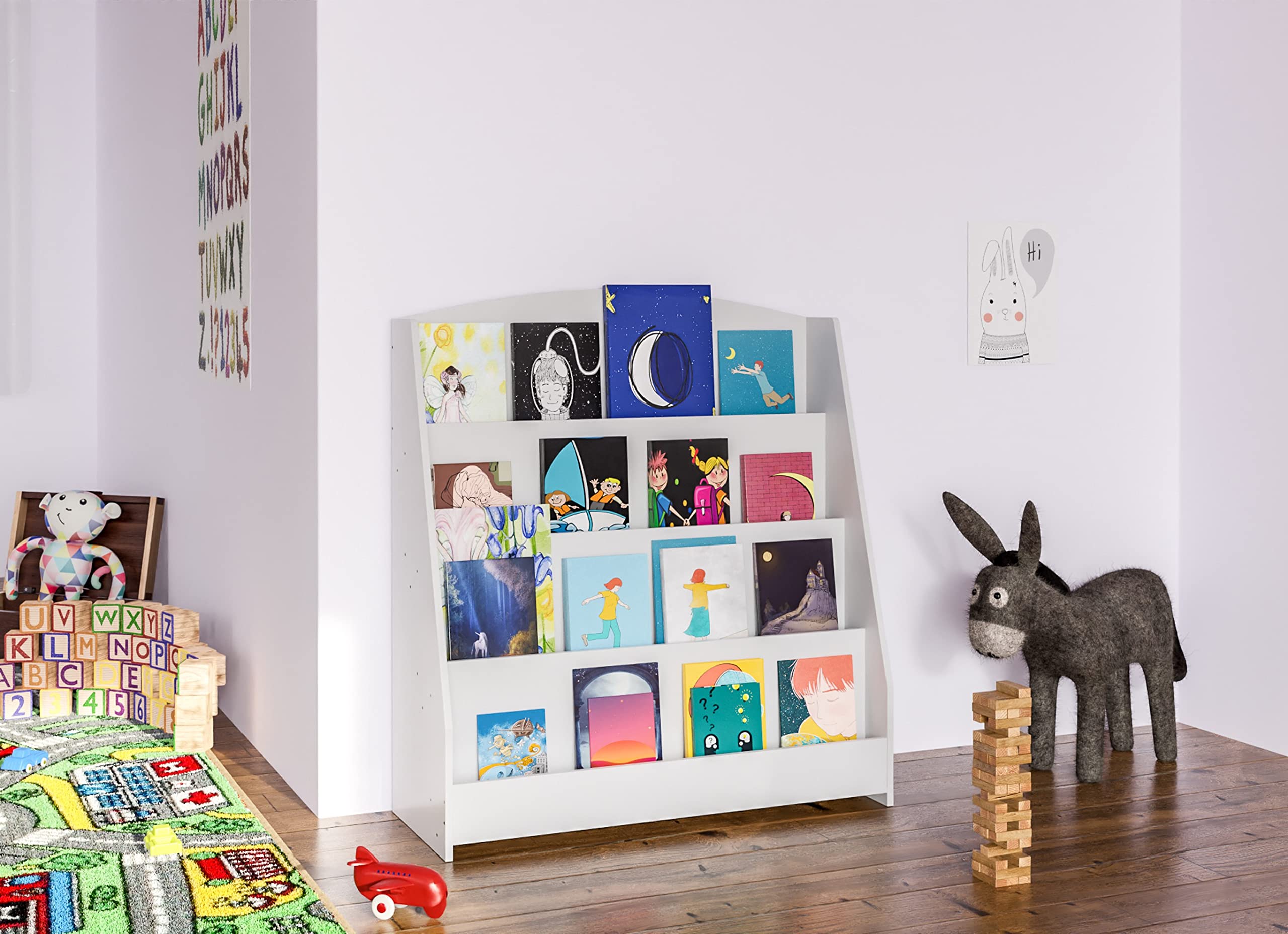 CLP Libreria Melfa I Portariviste Con 4 Scomparti I Scaffale Per Libri Per Bambini I Organizzatore Bianco Dimensione:80 cm