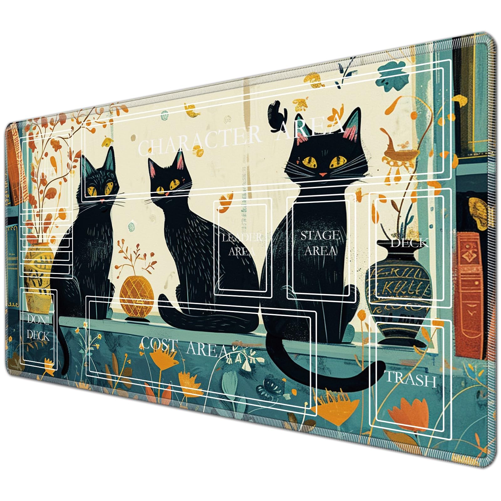 JANENFNA TCG Playmat with Magic Zones 24 x 14 inches Mousepad Compatible for OPCG CCG Trading Card Game Play Mats Smooth Rubber Surface Magic The Gathering Play Mat, Three Black Cats โ image 1