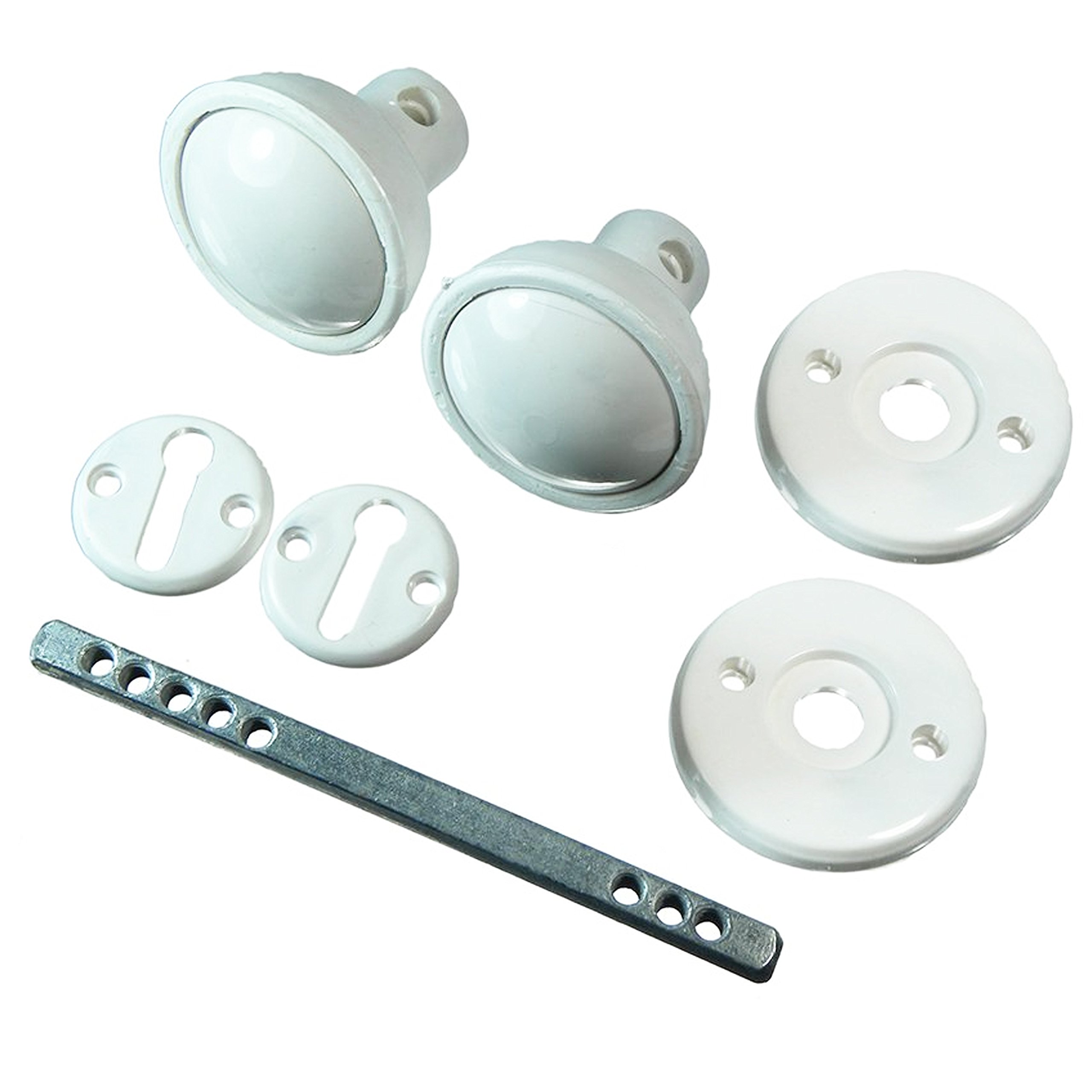 White Hinge White,Rose Pair Of White Plastic Rim 60Mm Mortice Door Knobs | Ideal For Sheds & Garages