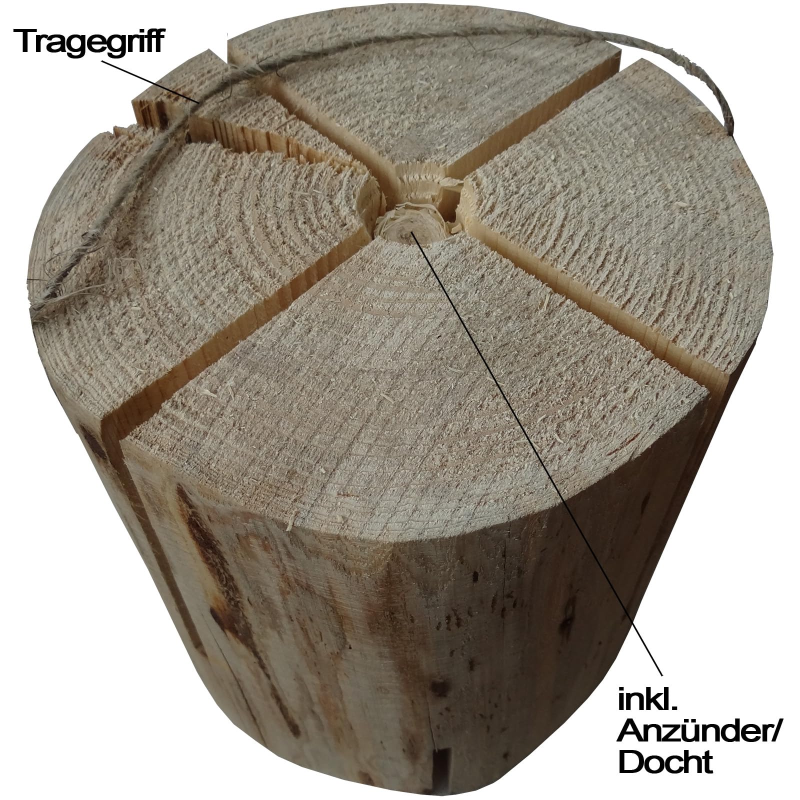 Jack's Schwedenfeuer 6 Stück Baumfackel 25cm Höhe Ø17-24cm Schwedenfackel bis 2h Brenndauer Holz Natur