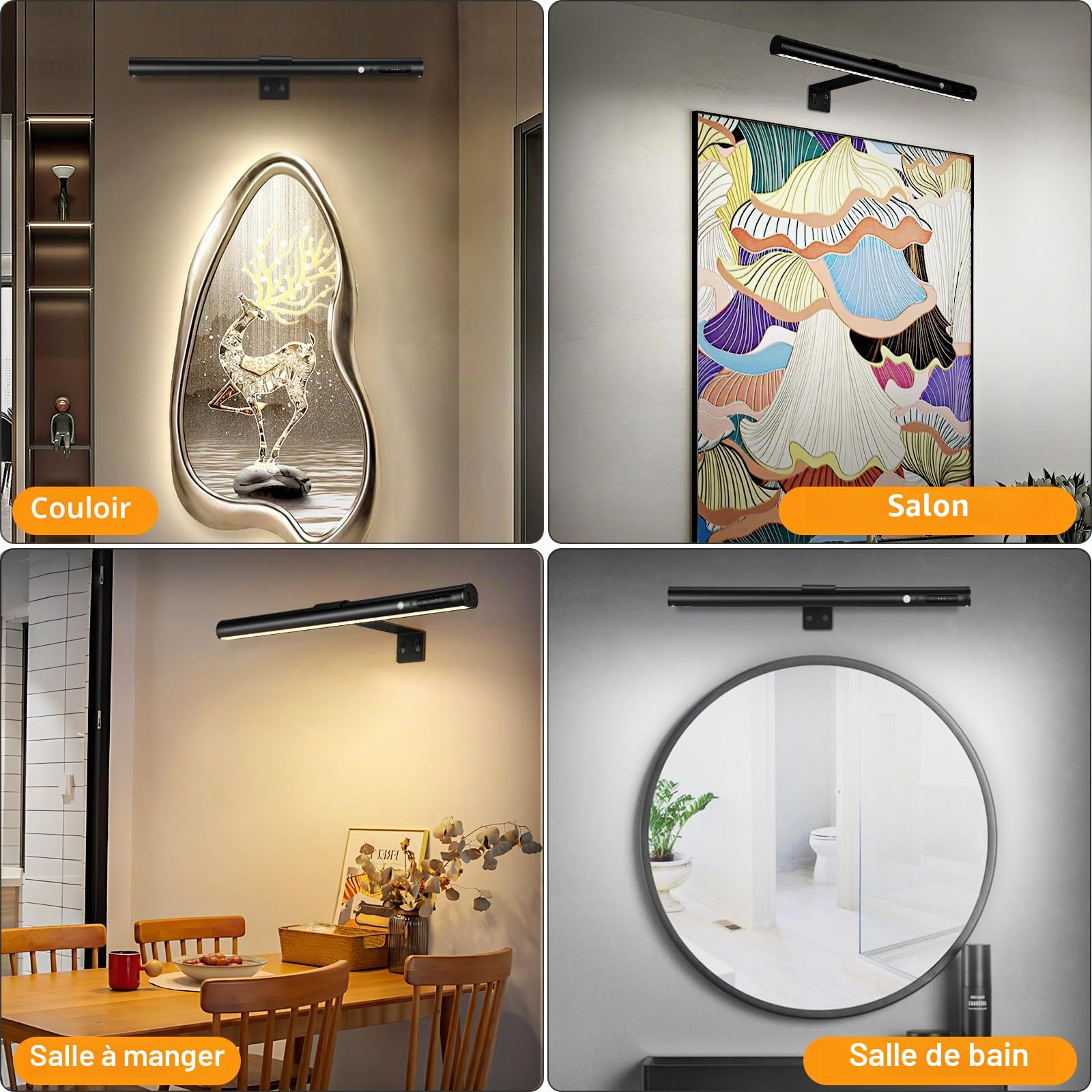 ENCOFT Lampe Murale Sans Fil,5000mAh Applique Murale LED Sans Fil à Télécommande, Lumiere Rechargeable USB, Magnétique Eclairage pour Tableaux, Salle de Bain, Miroir, Vitrines, Intérieure Noir