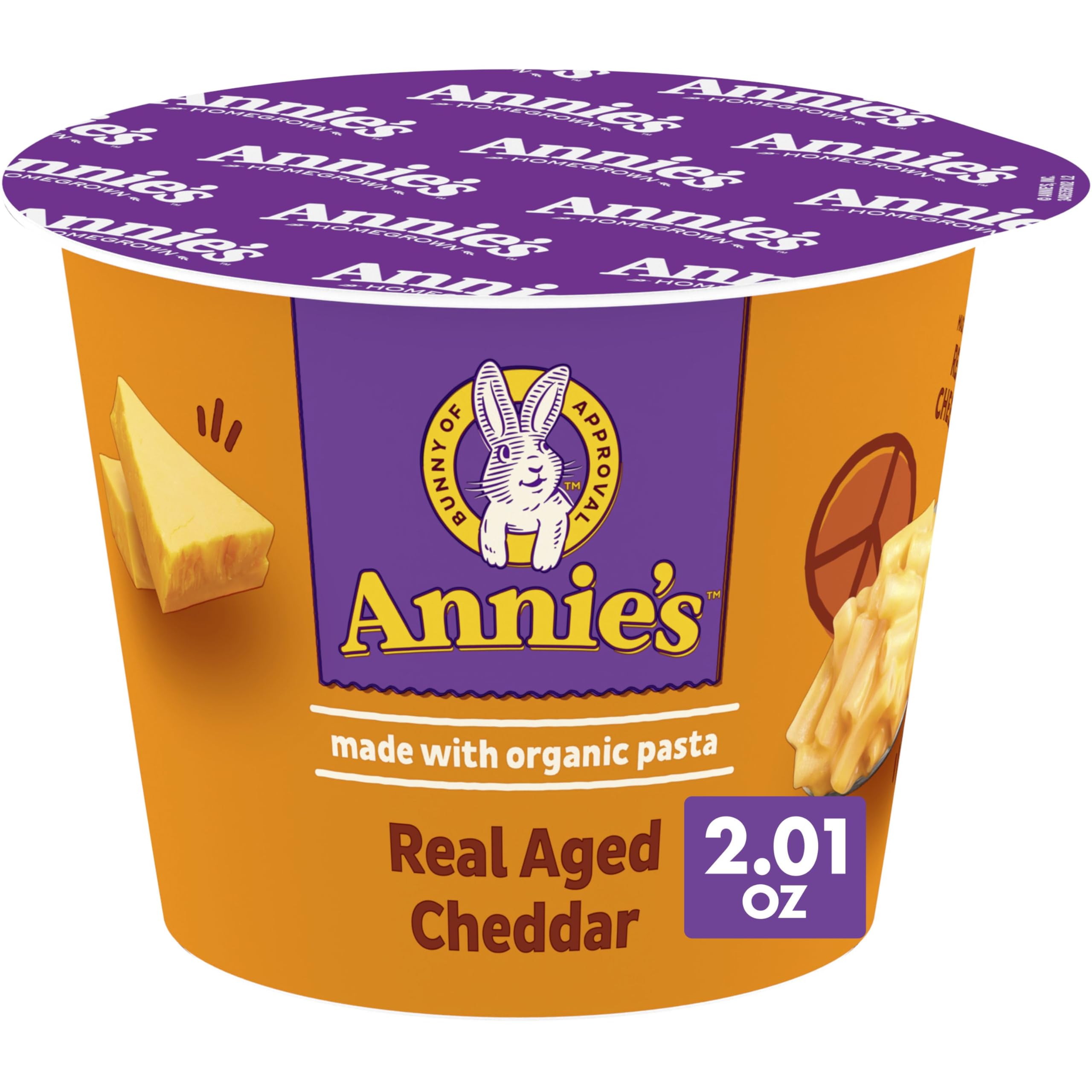 Annie's Real Aged Cheddar Microwavable Mac and Cheese Cup with Organic Pasta, Made with Real Cheese, Dinner Side or Snacks, 2.01 oz