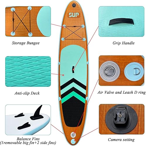 Miniatura 2 de JC-ATHLETICS Tabla de remo inflable (6 pulgadas de grosor), paquete ISUP con accesorios y mochila de SUP premium, cubierta antideslizante, aletas,