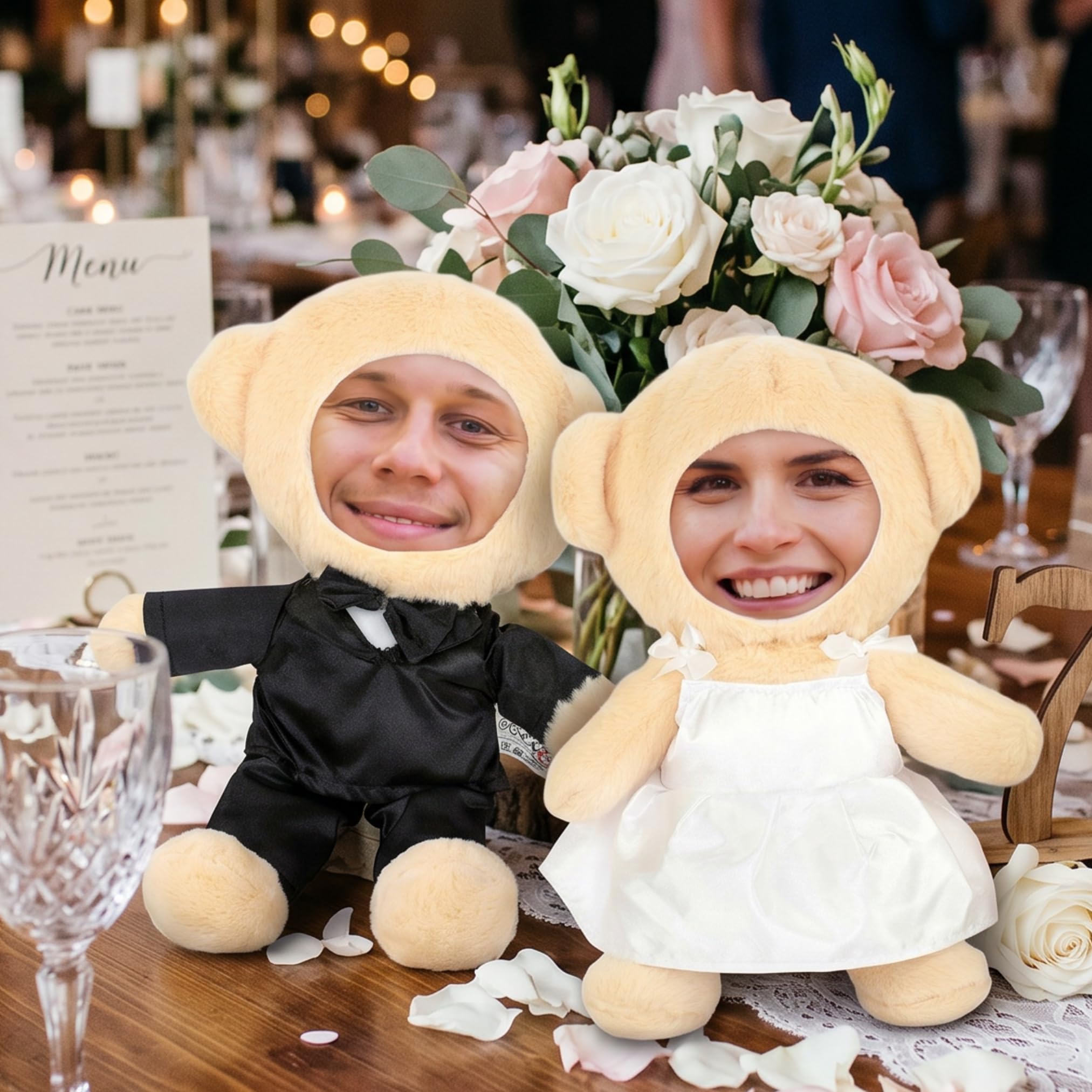 Herz & Heim® Hochzeitsgeschenk Brautpaar mit Foto Gesicht – Personalisiertes Geschenk für Hochzeit, Polterabend & JGA (Junggesellenabschied) – Lustiges Fotogeschenk für Ehepaar (Braut & Bräutigam)