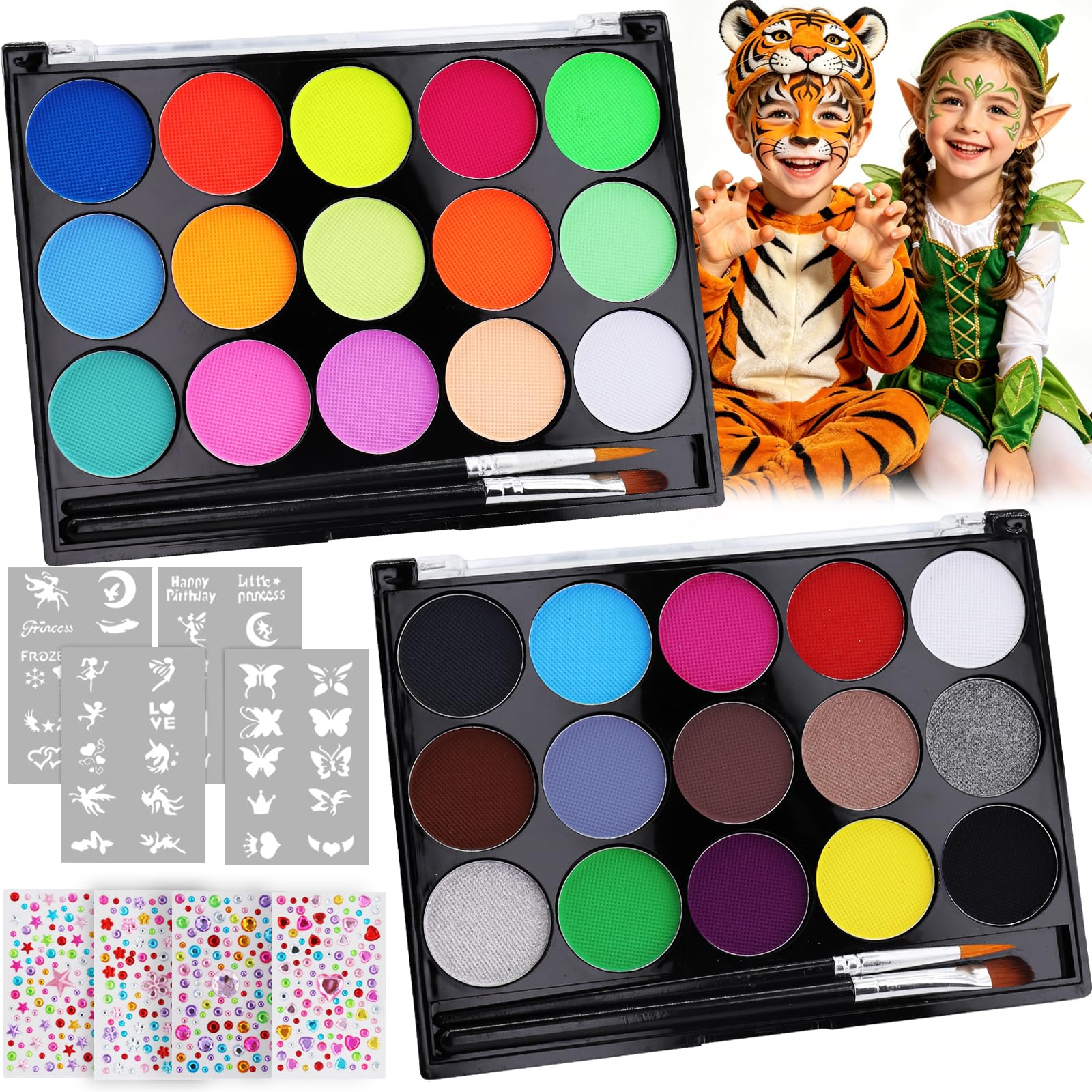 Set Van 12 Kleuren Gezichtsverf – Wasbare Kinderschmink, Waterbasis, Veilig En Niet Giftig, Voor Carnaval En Halloween