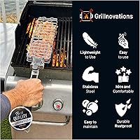 Vista 9 de Cesta de parrilla de acero inoxidable, rectangular, negra, perfecta para asar al aire libre, verduras, pescado, camarones, brochetas