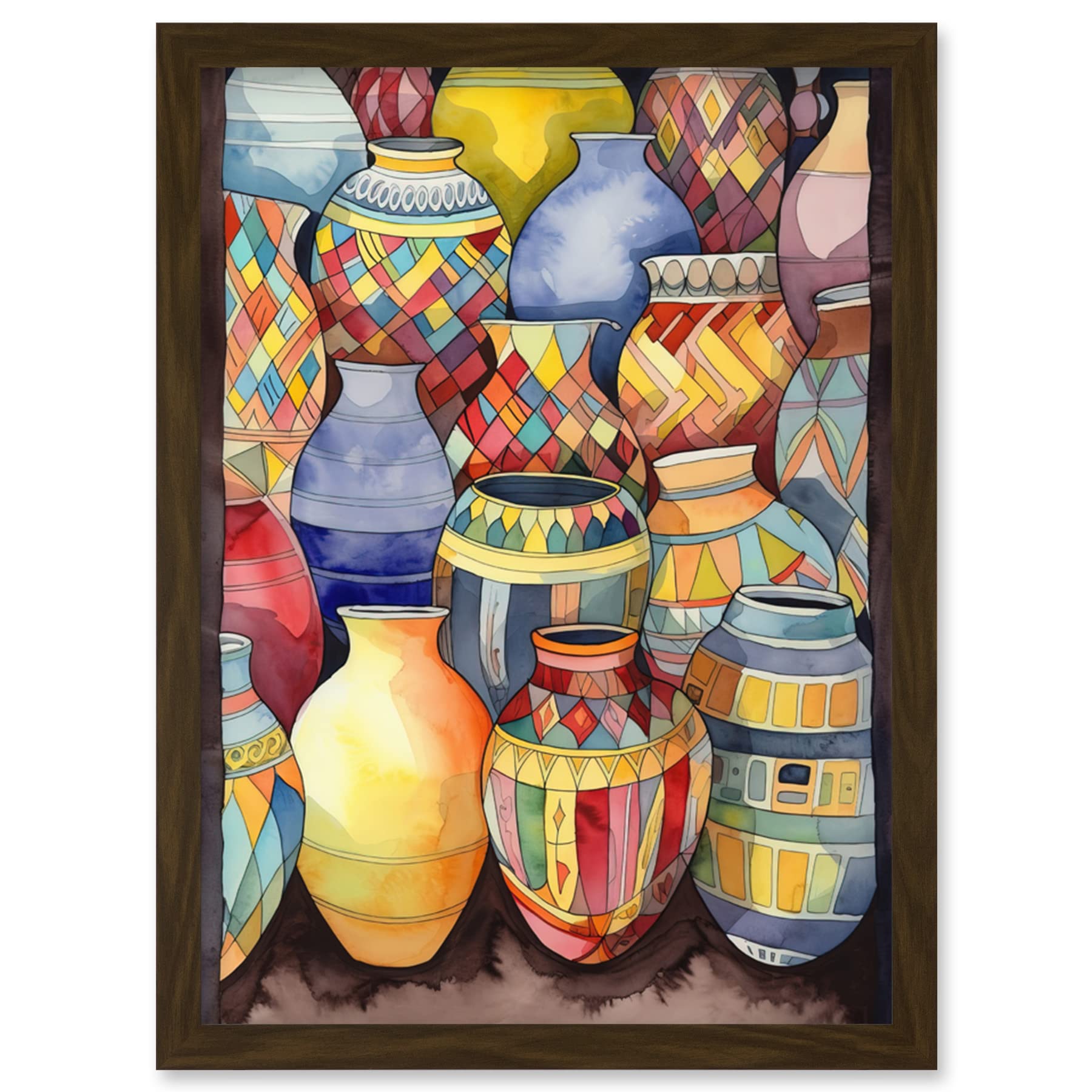 Artery8 Glazed Ceramic Pot Vases Folk Art Artwork Framed Wall Art Print A4