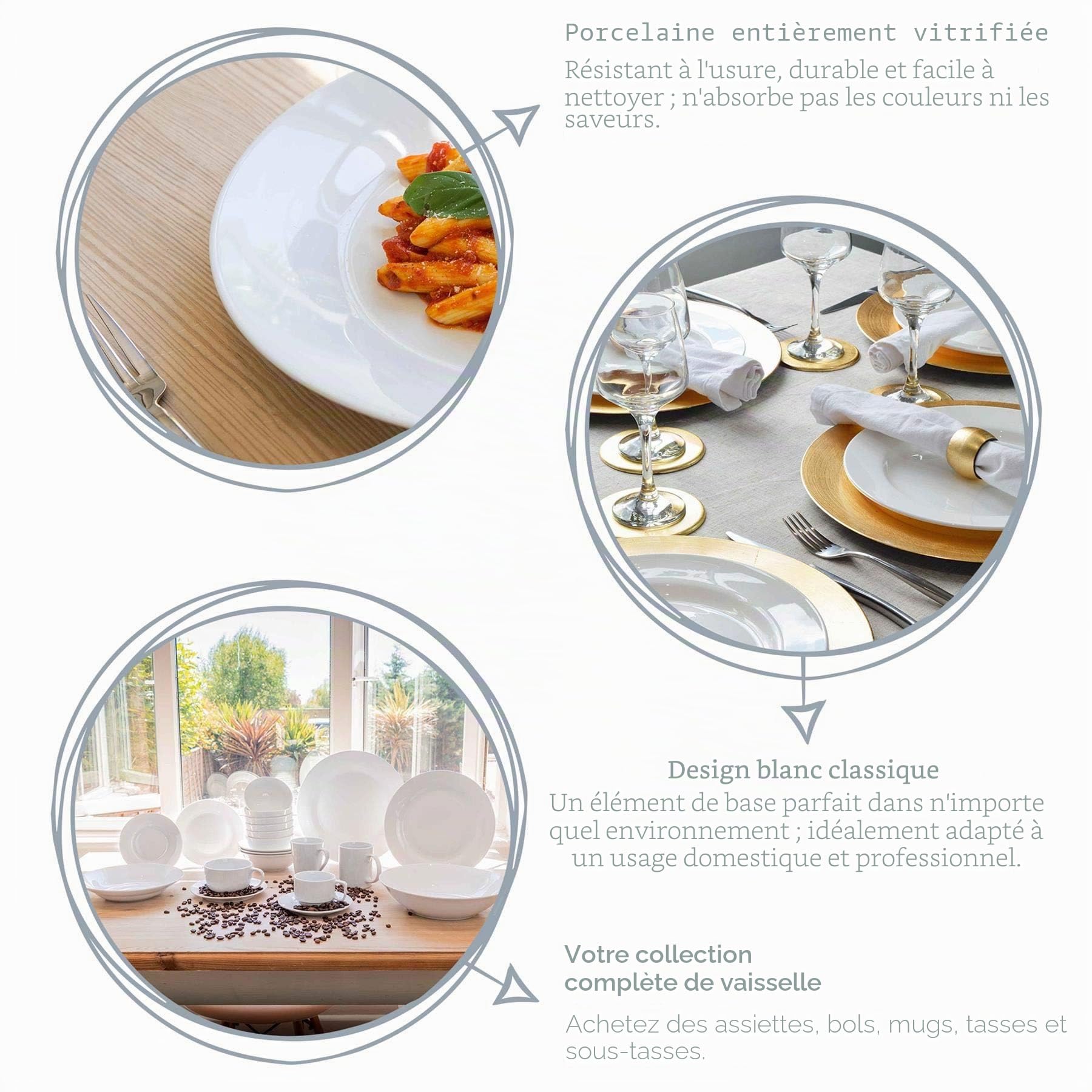 Argon Tableware 48X Blanc À Bord Grand Dessert/Petite Assiette à Dîner 19cm (7.5") - Portion Dîner Set Pain Plaque - Micro-Ondes et Lave-Vaisselle
