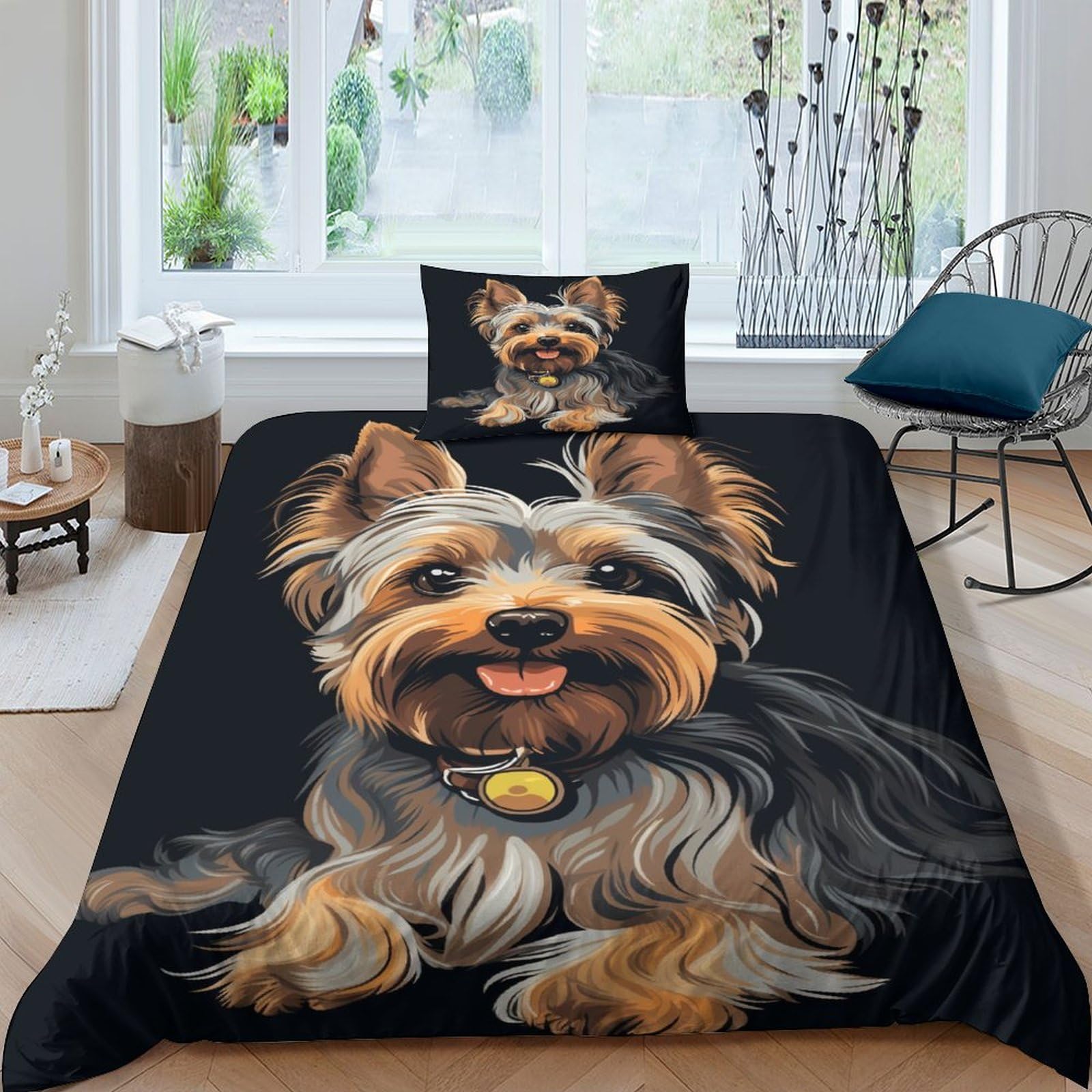 GAOYUCHUN Yorkshire Terrier Duvet Cover Set 3 PCS Hotel Quality Quilt Cover Bedding Set Bed Covers with Pillowcases with Zipper Closure Breathable Stylish Comforter Single（135x200cm）