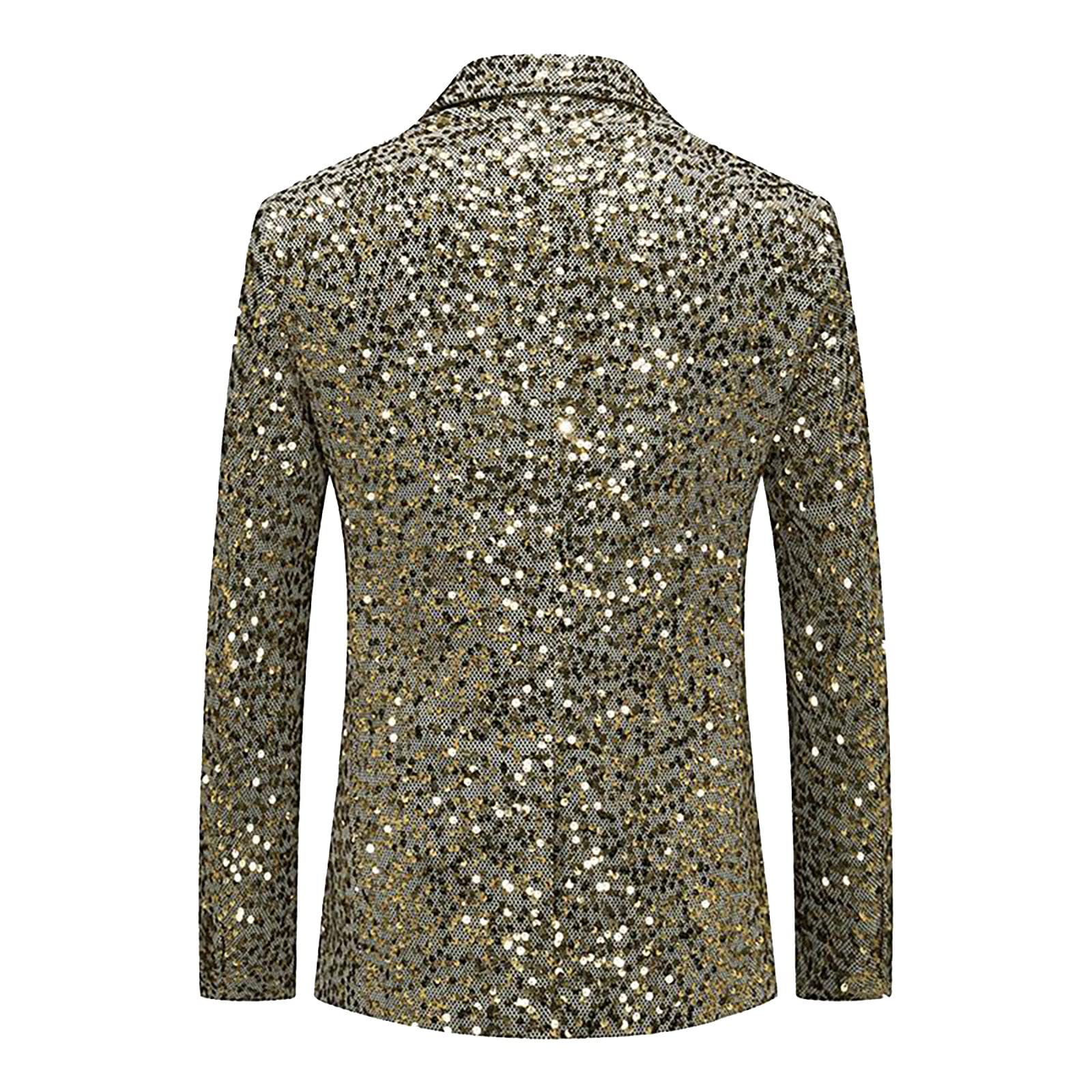 Anzüge Sakkos für Herren, Smokingjacke Pailletten Anzug Mantel Slim Fit Sakko Blazer Jacke Karneval Kostüm Glitter Party