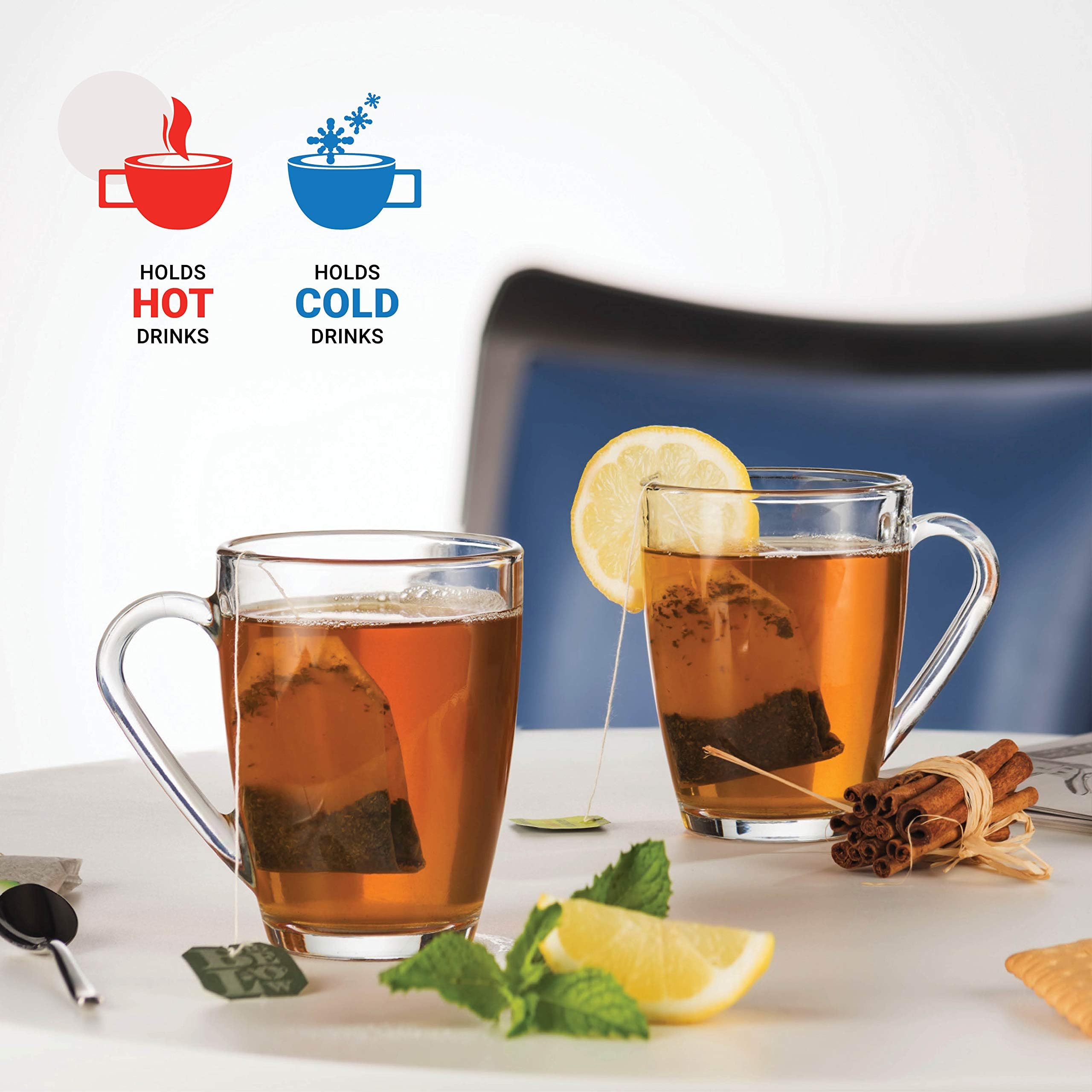 Bormioli Rocco Lot de 6 tasses à café en verre trempé de 37 ml avec poignée pratique, verres à thé pour boissons chaudes/froides, résistants aux chocs thermiques, en verre trempé, pour cappuccino