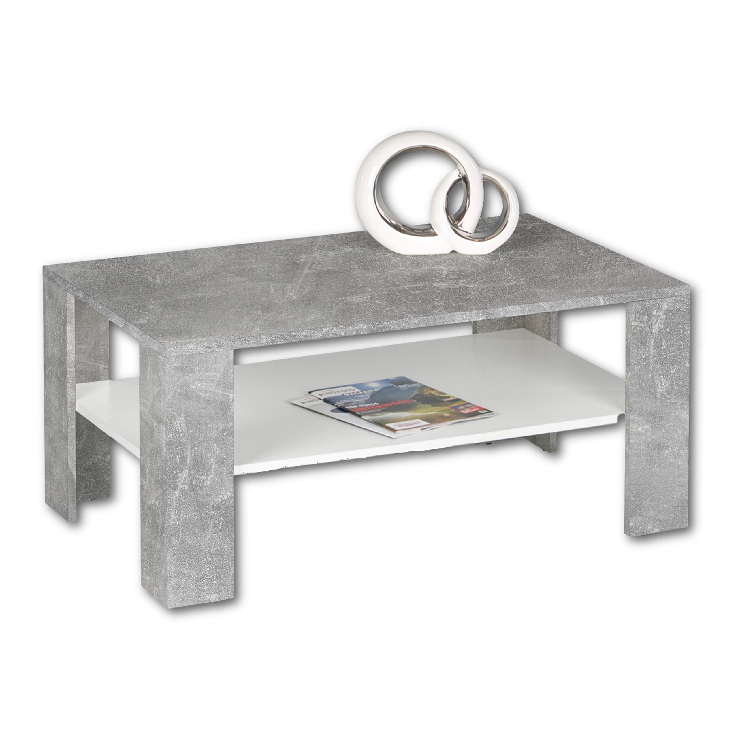Stella Trading Joker Coffee Look, Spacious Sofa Table with Shelf for Your Living Area, Melamine, Concrete, White, 100 x 44 x 60 cm