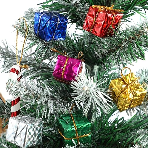 Miniatura 4 de Amosfun 24 mini cajas de Navidad adornos de árbol con purpurina, mini cajas colgantes para árbol decoración envuelta regalo de fiesta de Navidad