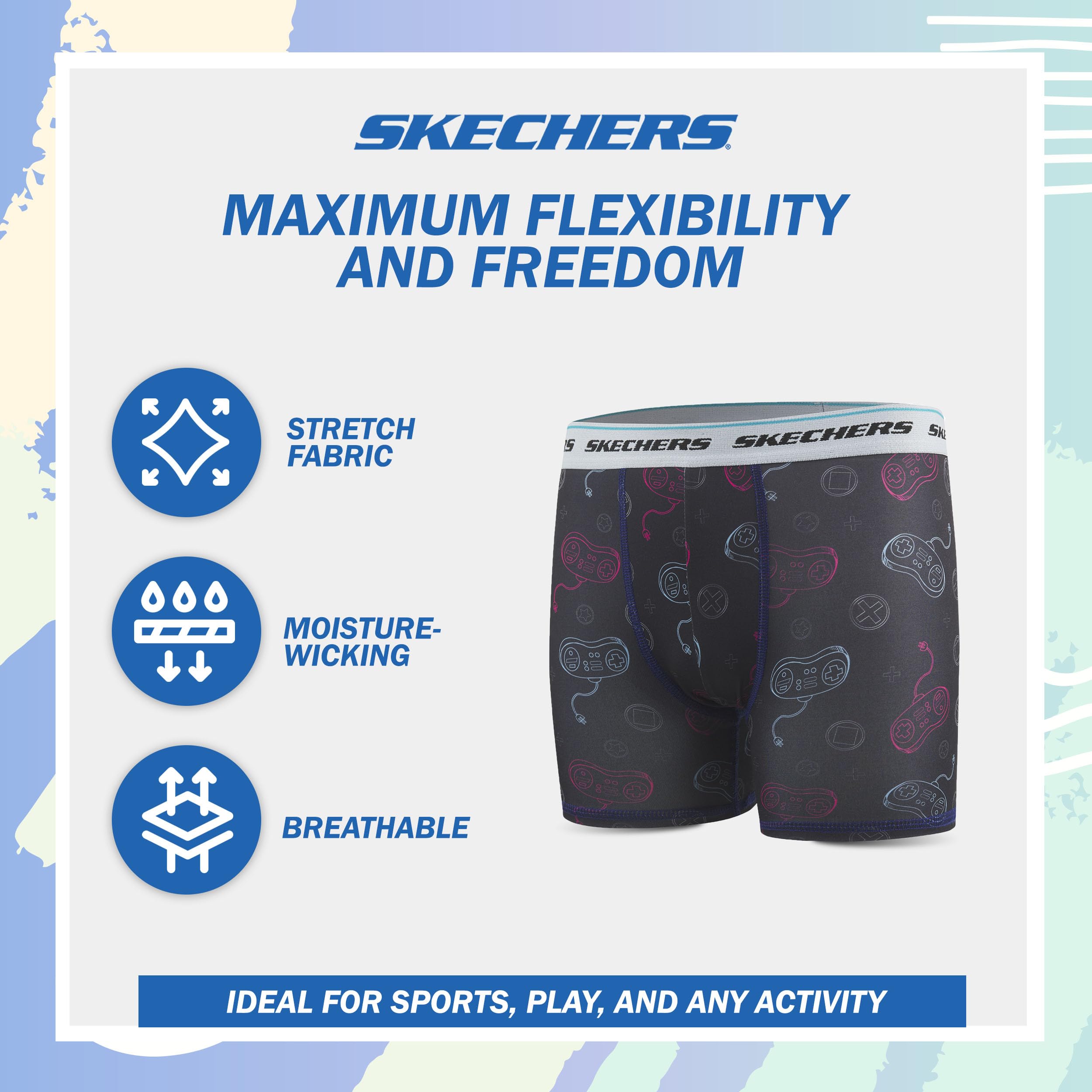 Skechers Confezione da 4 boxer per ragazzi, resistenti, elasticizzati, traspiranti, traspiranti