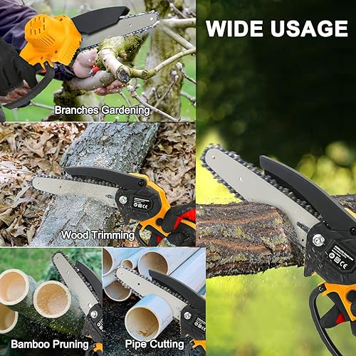 Miniatura 3 de Mini motosierra eléctrica inalámbrica de 6 pulgadas, funciona con pilas con bloqueo de seguridad para recortar árboles de jardín, motor de 250 W, 2
