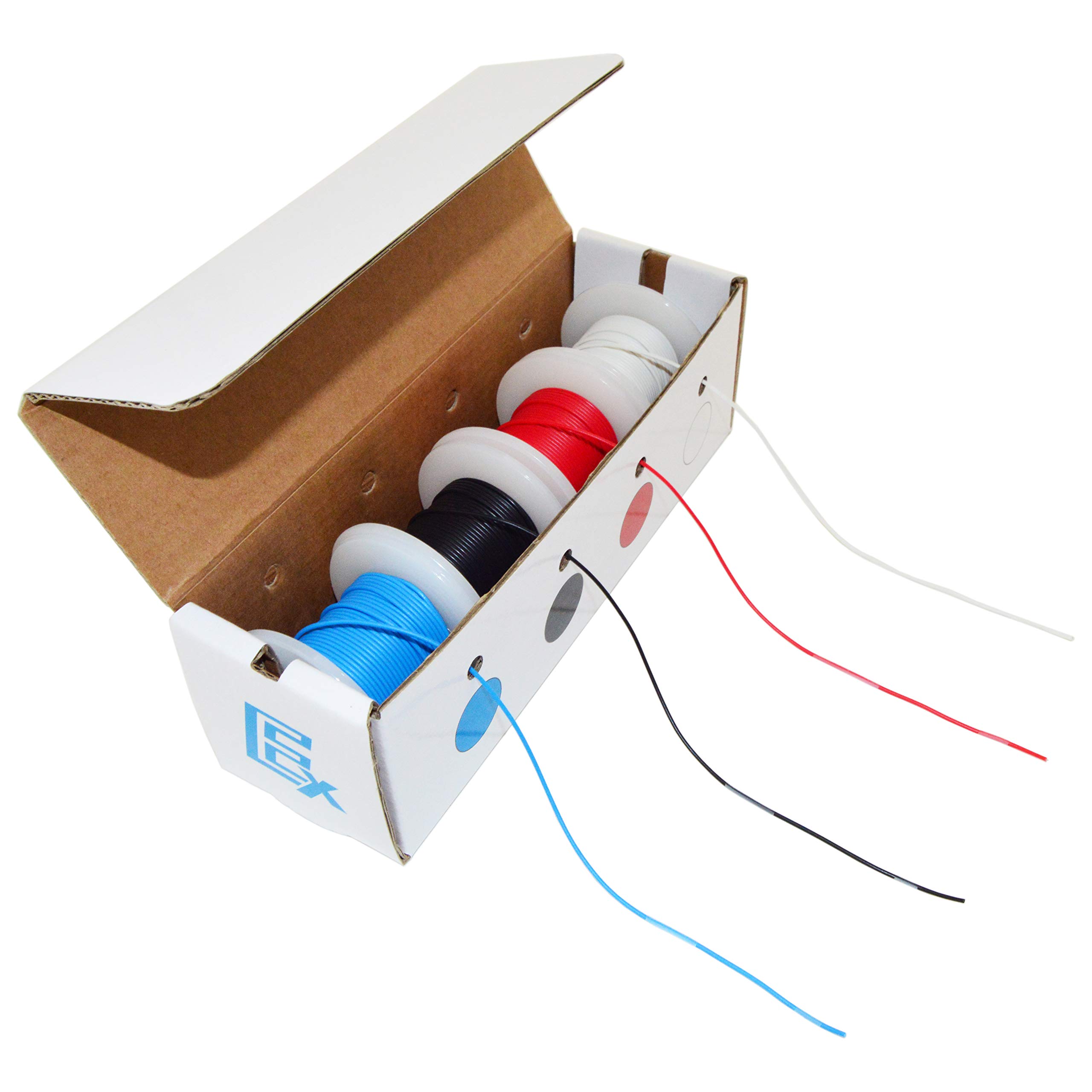 30 Gauge Hook Up Wire Kit - Stranded Wire, Tinned Copper - Includes 4 Different Color 25 Foot Spools & Dispenser Box by EX ELECTRONIX EXPRESS