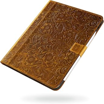 Gexmil Genuine Leather Case for iPad Pro 11 Inch,Cowhide Cover for iPad Pro 4/3/2/1 Gen. 2022/2021/2020/2018 Auto Sleep/Wake, with Adjustable Stand with Buckle,Flower Brown