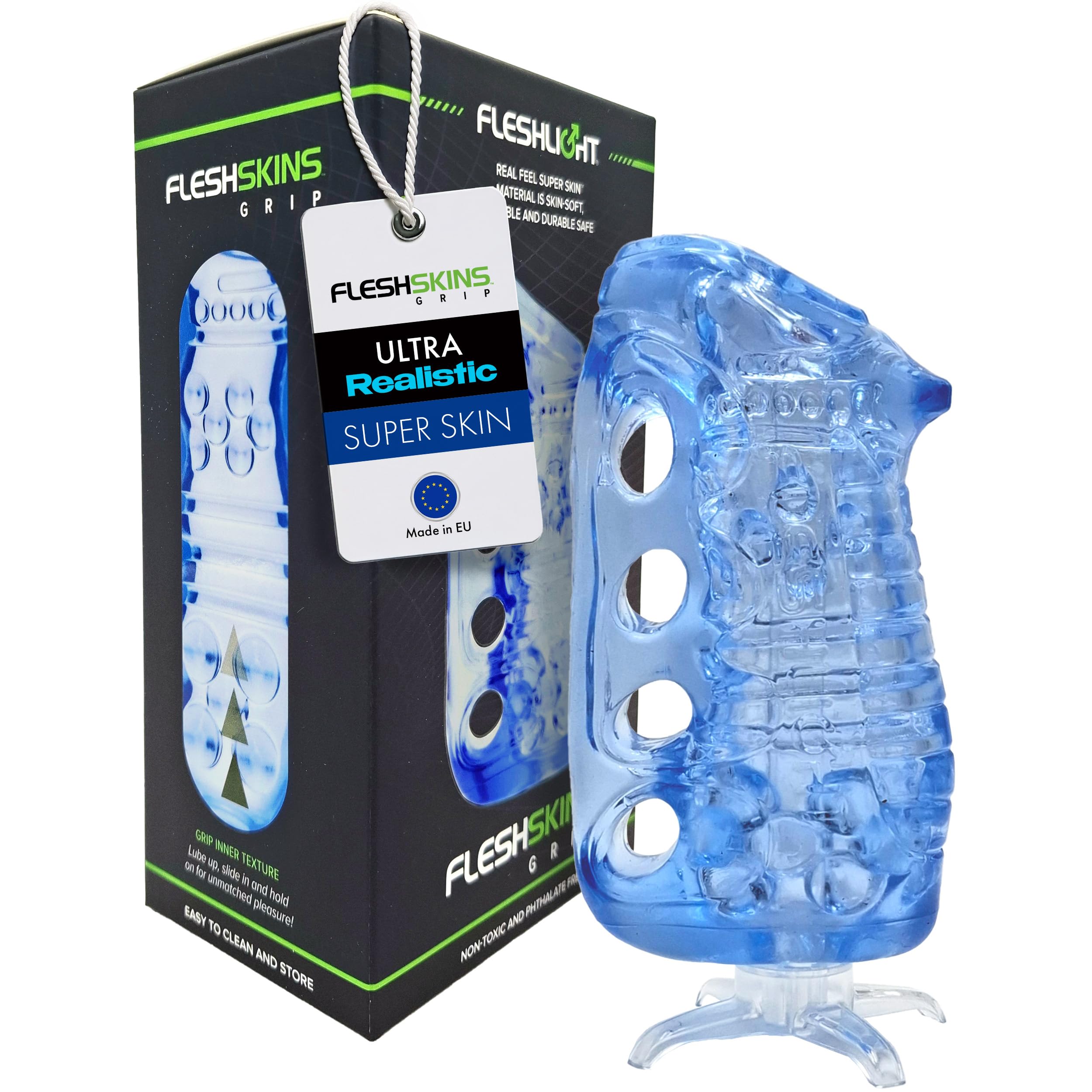 Fleshlight Fleshskins Grip Blue Ice - Realistischer SuperSkin-Masturbator für Männer, offenes Design, fester Halt, ideal für Reisen