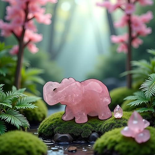 Miniatura 8 de Cristales de cuarzo rosa, piedras curativas, decoración de elefante, cuarzo rosa, aventurina verde, elefante, estatua de piedras preciosas naturales