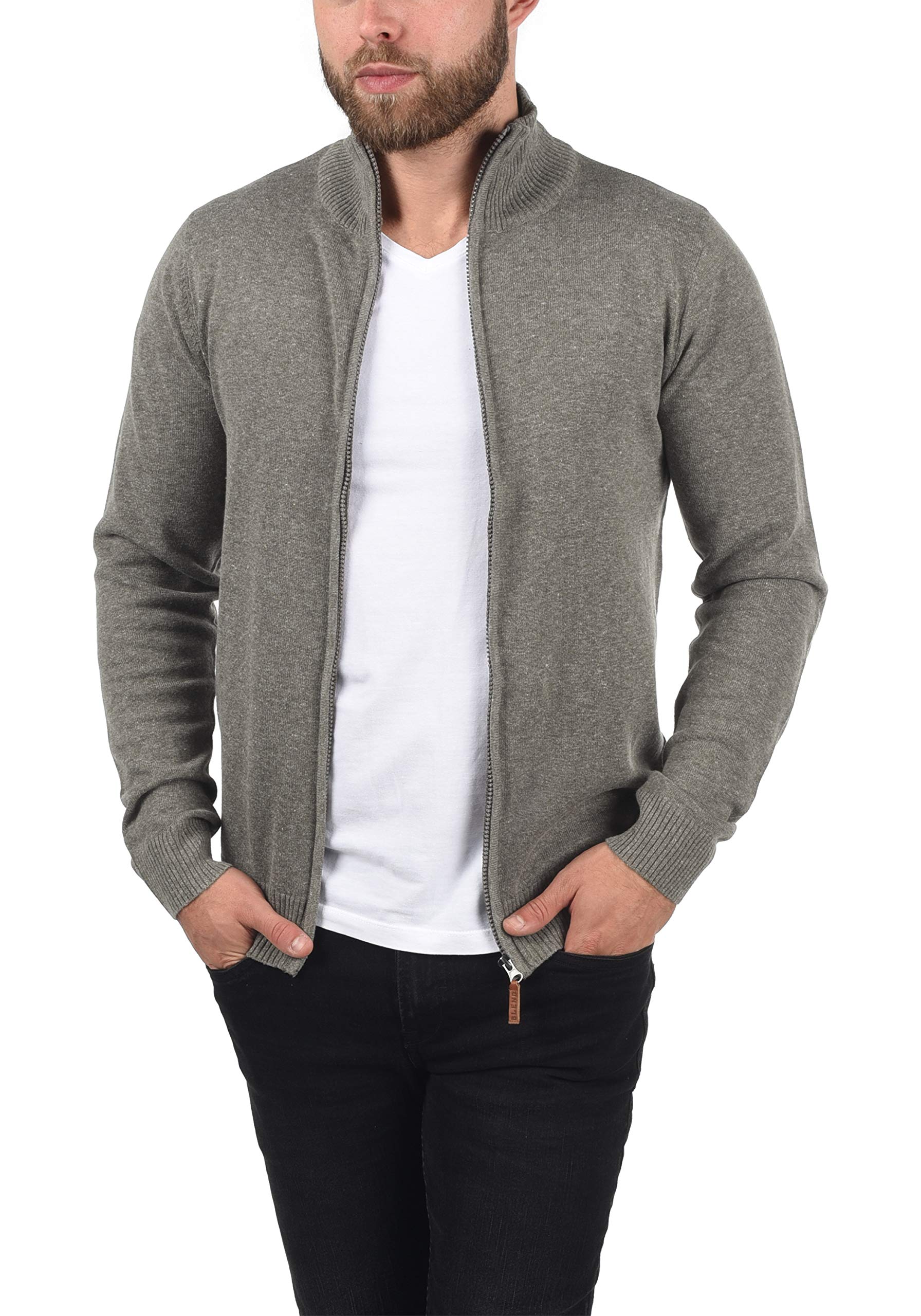 BLEND BHNorman Homme Veste en Tricot Cardigan en Maille Fine Pull à col Montant Fermeture éclair Poignets côtelés Mélange de Coton Regular Fit