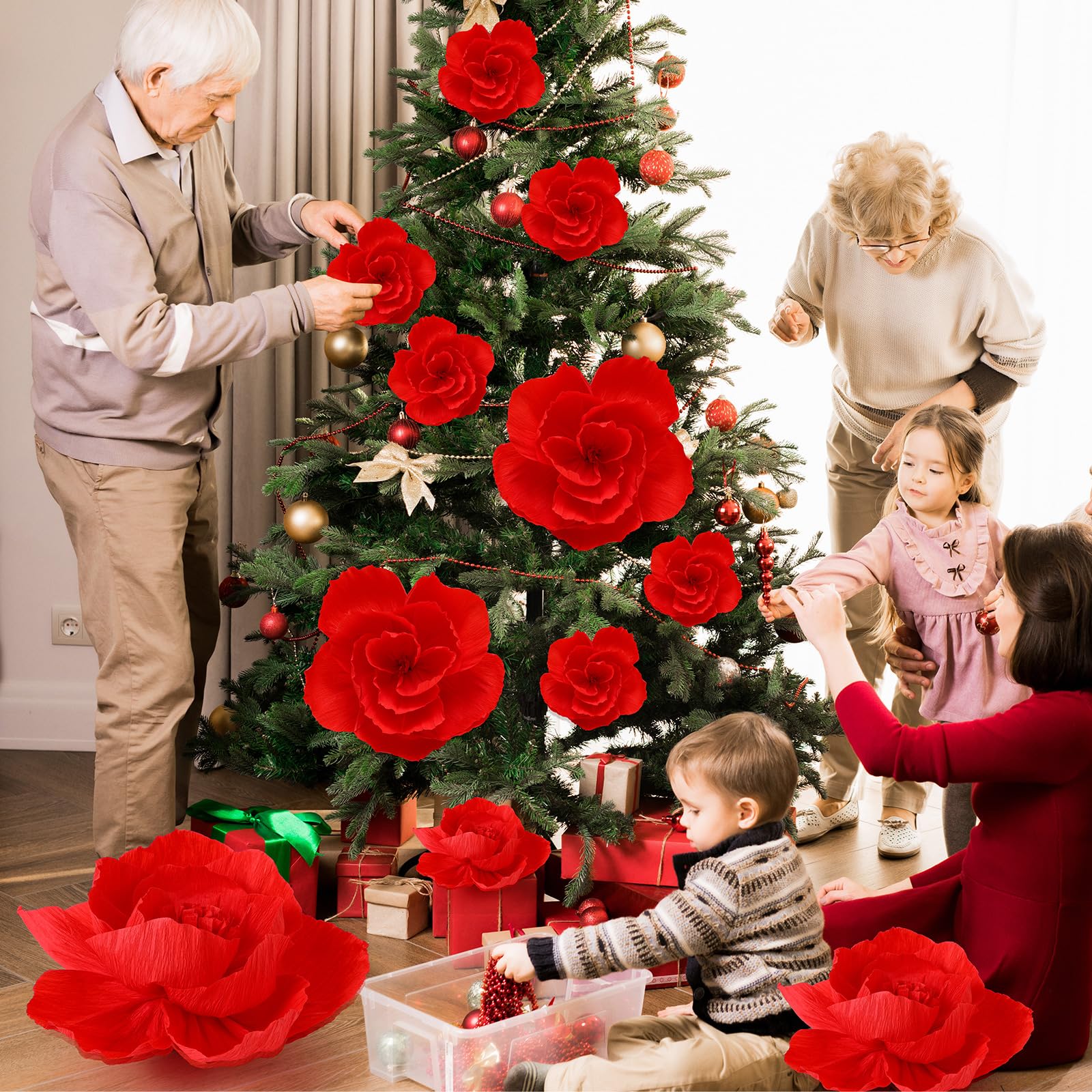 Giant Paper Flowers Decor - 12 Piece Mexican Fiesta Crepe Paper Flowers For Weddings & Parties