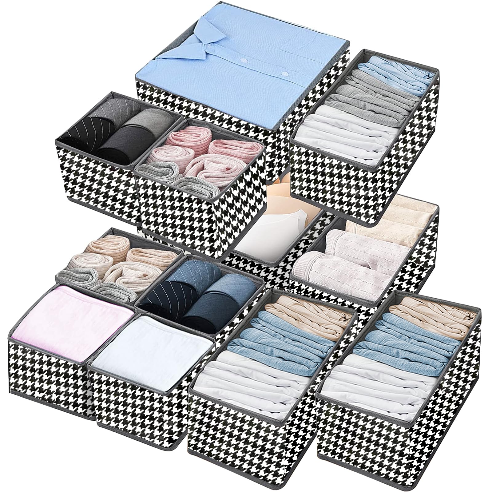 Organizer Per Cassetti In Tessuto Non Tessuto - Set Di 12 Scatole Pieghevoli Per Vestiti E Accessori - Foto 4