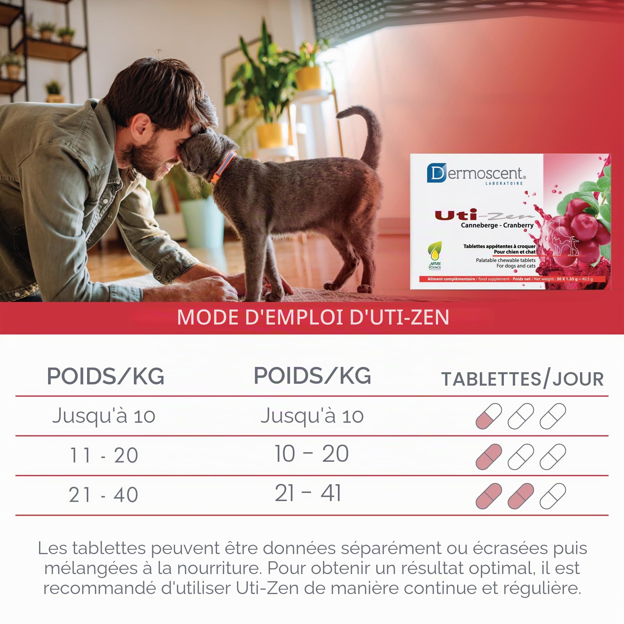 UTI-Zen Canneberge pour Chiens & Chats | Tablettes Appétentes à Croquer | Complément Alimentaire Naturel | 30 x 1,35 g | Dermoscent