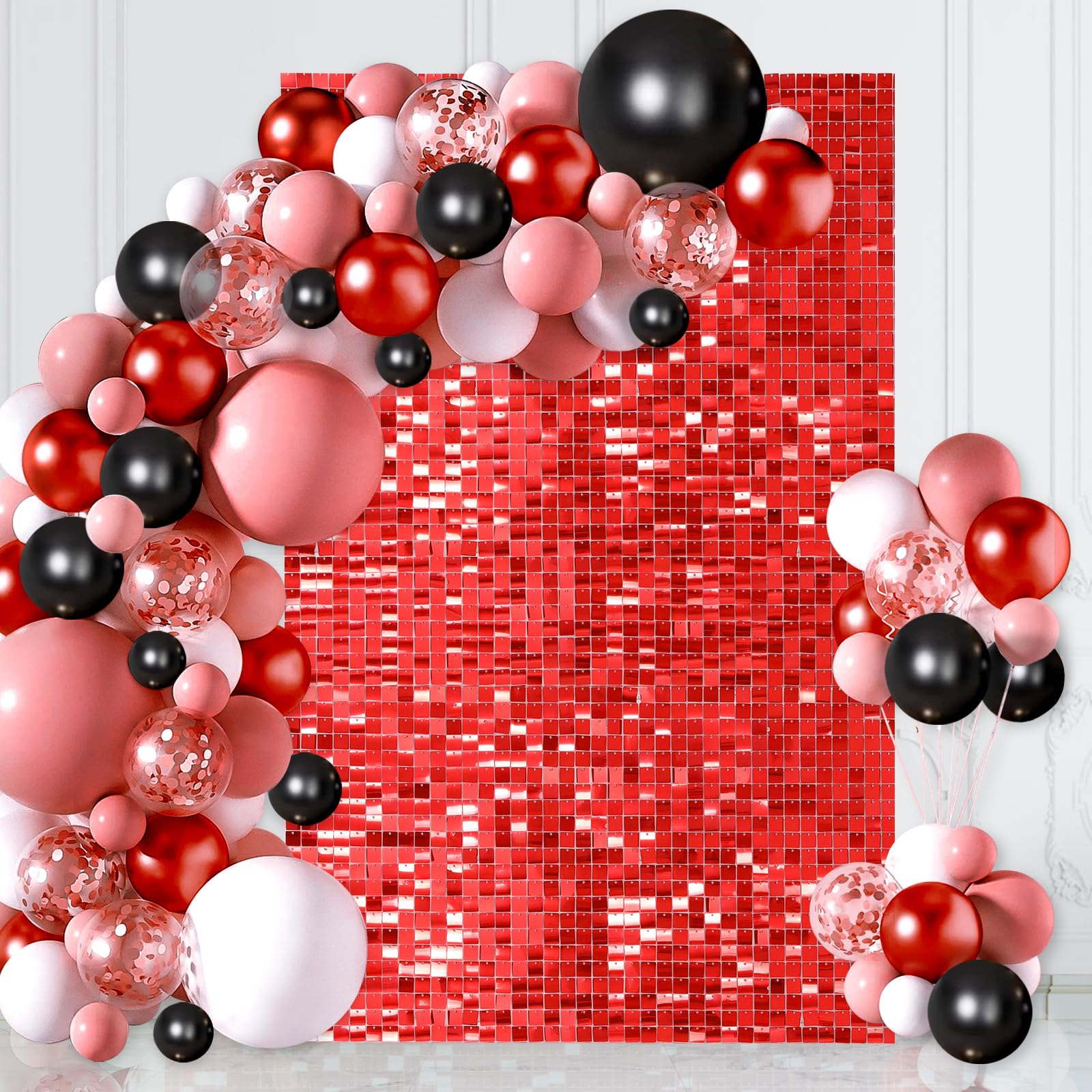 Red Backdrop Sequin Backdrop Shimmer Wall Backdrop 12 Packs for Party Decor Photography Wedding Party Wall Panel, HN-12F RED 10.05