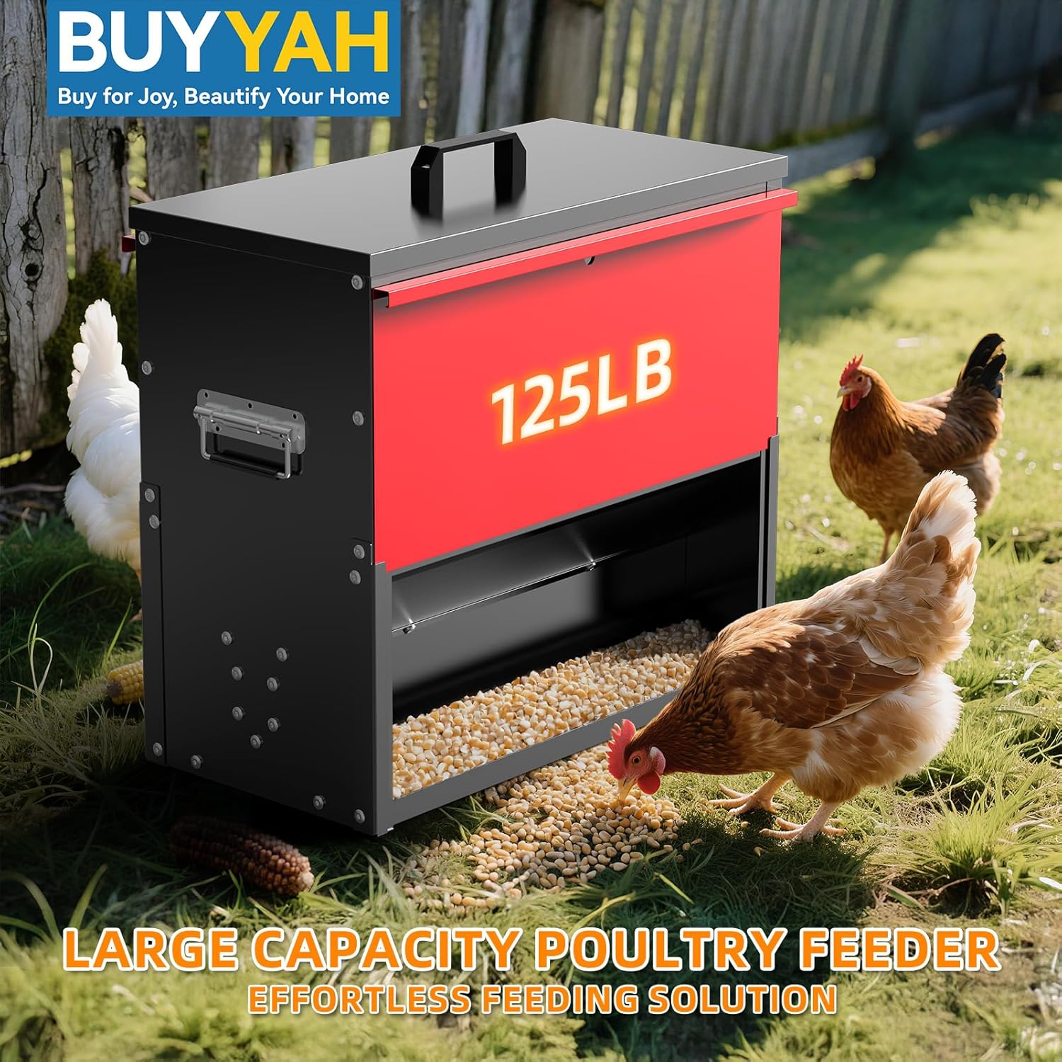 100lb Capacity Chicken Feeder, Metal Poultry Feeder, No Waste Waterproof Chicken Feeder, Suitable for Geese, Ducks, Turkeys, Quails