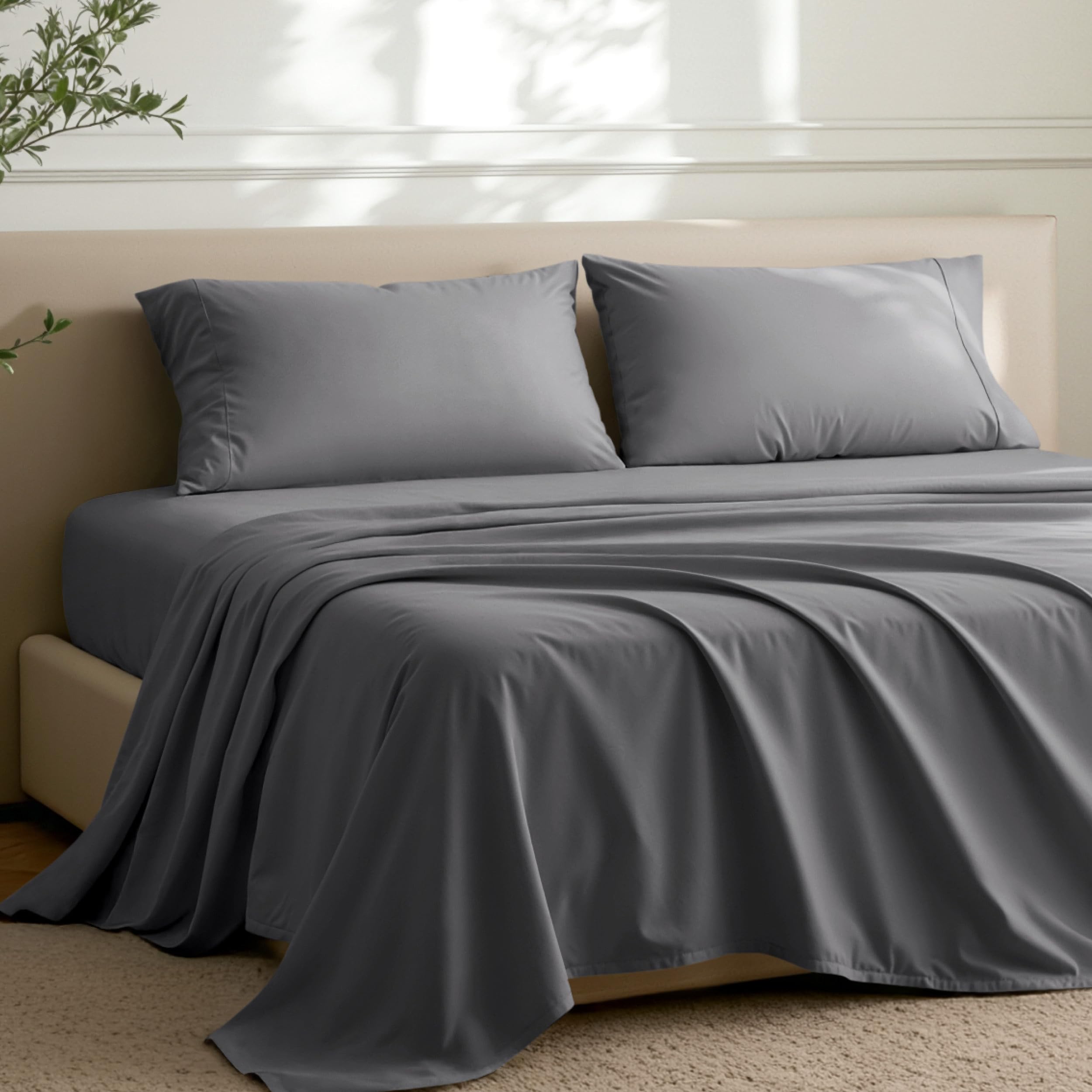 Bare Home King Sheet Set - Hotel Luxury - Deep Pockets - Double Brushed Microfiber for Softness - Easy Fit - 4 Piece Set - Bed Sheets with Envelope