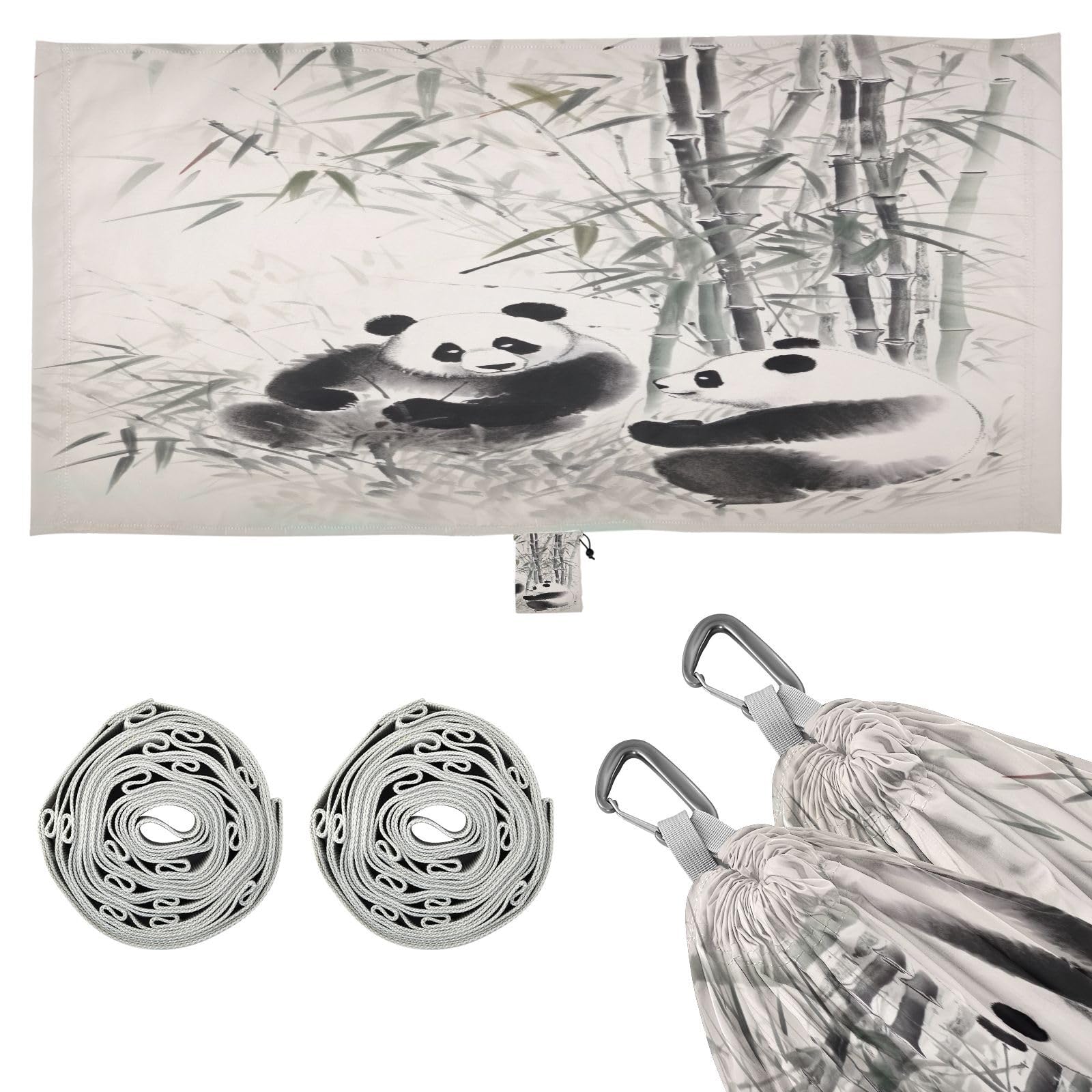 SDMKA Ink Pandas Camping Hammock, 330 lbs with 2 Tree Straps, Carry Bag, Single Portable Hammock for Outdoor/Indoor, Hiking, Beach, Backpacking, Travel