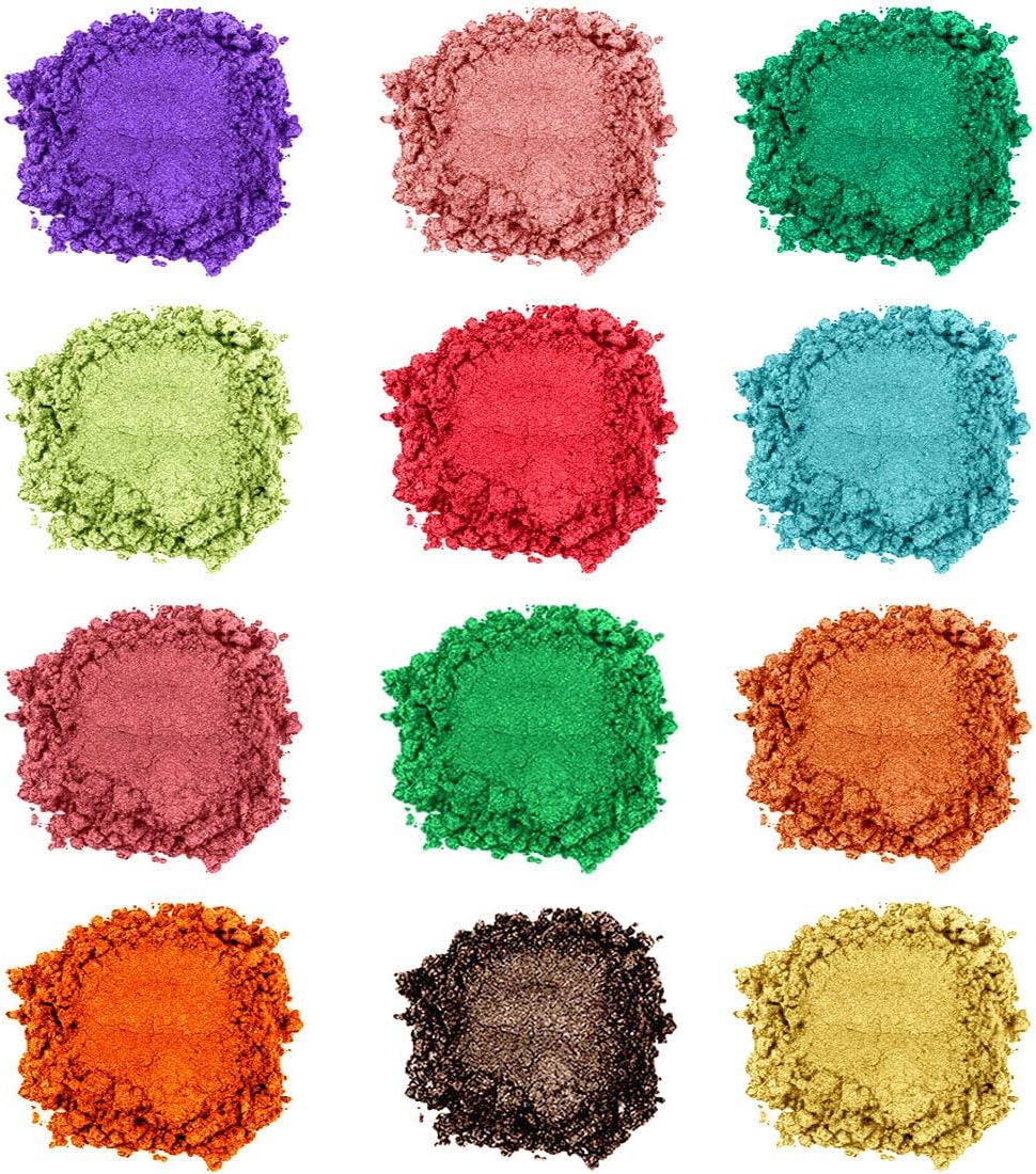 Mica Powder Pigment, 12Colors Set Epoxy Resin Dye Powdered Pigments Set for DIY Soaps, Bath Bombs, Candle Making