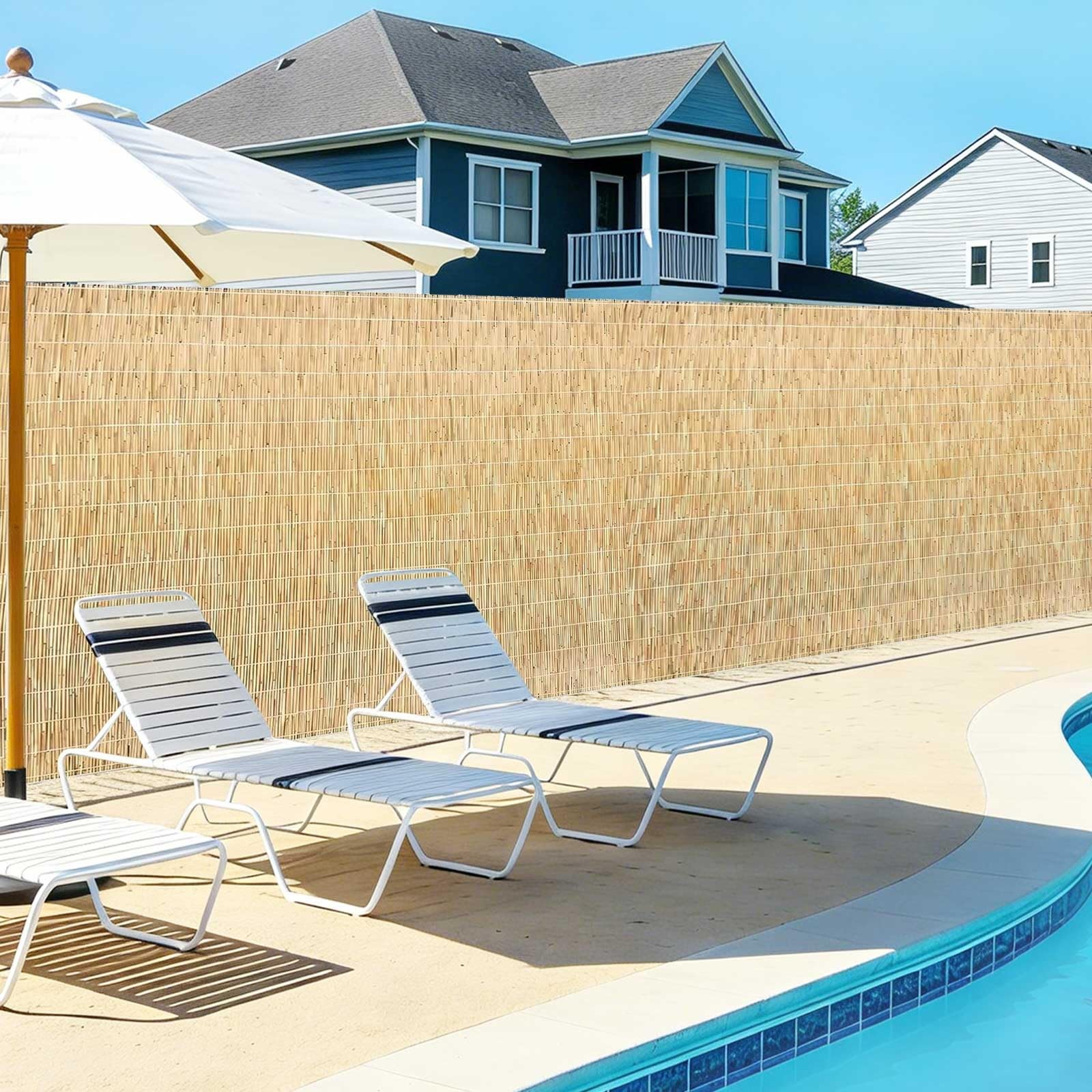 Canisse Brise Vue en Roseau Naturel 1x5m Brise Vue Jardin Terrasse Rouleau Occultation Extérieure Clôture Intimité Brise-Vent Natte Roseau Écran Occultant Extérieur(Natural White,60 * 1200cm)