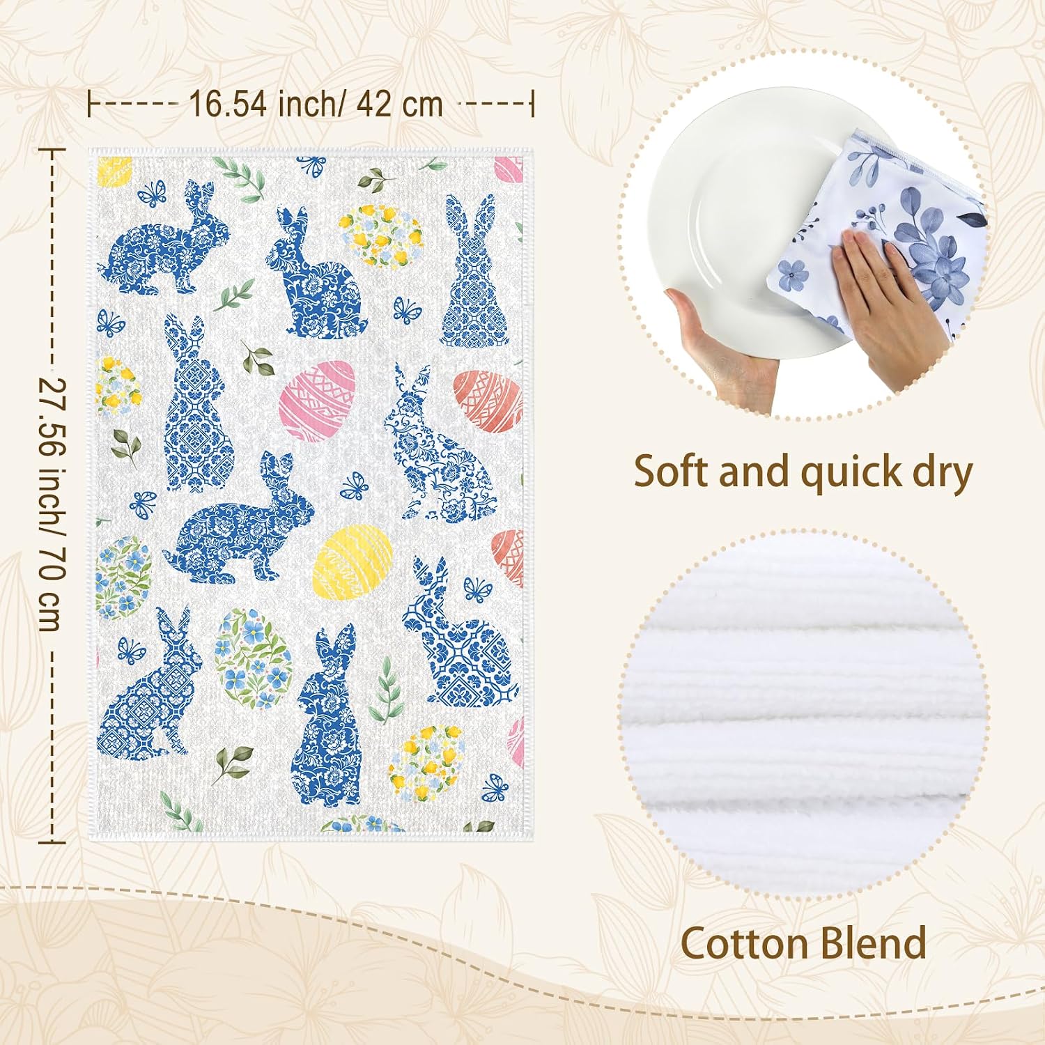 Chinoiserie Easter Bunny Kitchen Towels, Cotton Blend, Set of 4 image 3
