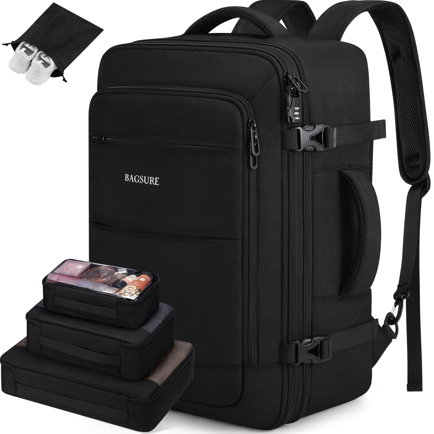 Bagsure Travel Backpack Carry On Backpack 42L Flight Approved, Expandable Laptop Backpack with Packing Cubes & Shoe Pocket, Water Resistant Luggage