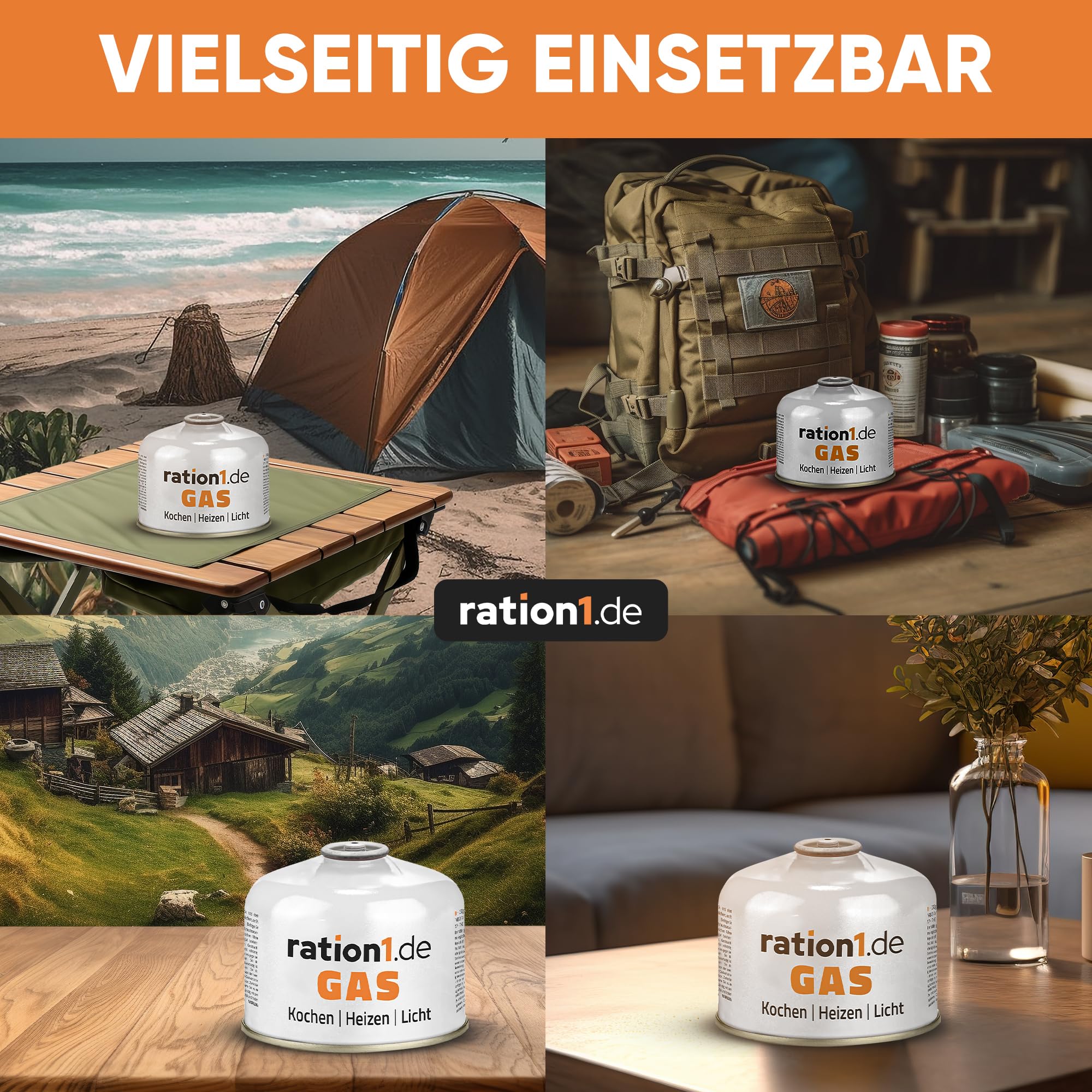 ration1 Gaskartuschen 3 x 230 g, EN 417 Schraubkartusche mit Ventil, Butan-Propan Gas Mischung, Ventilkartusche mit Schraubverschluss für Gaskocher, Campingkocher, bei Outdoor Camping und Notfall
