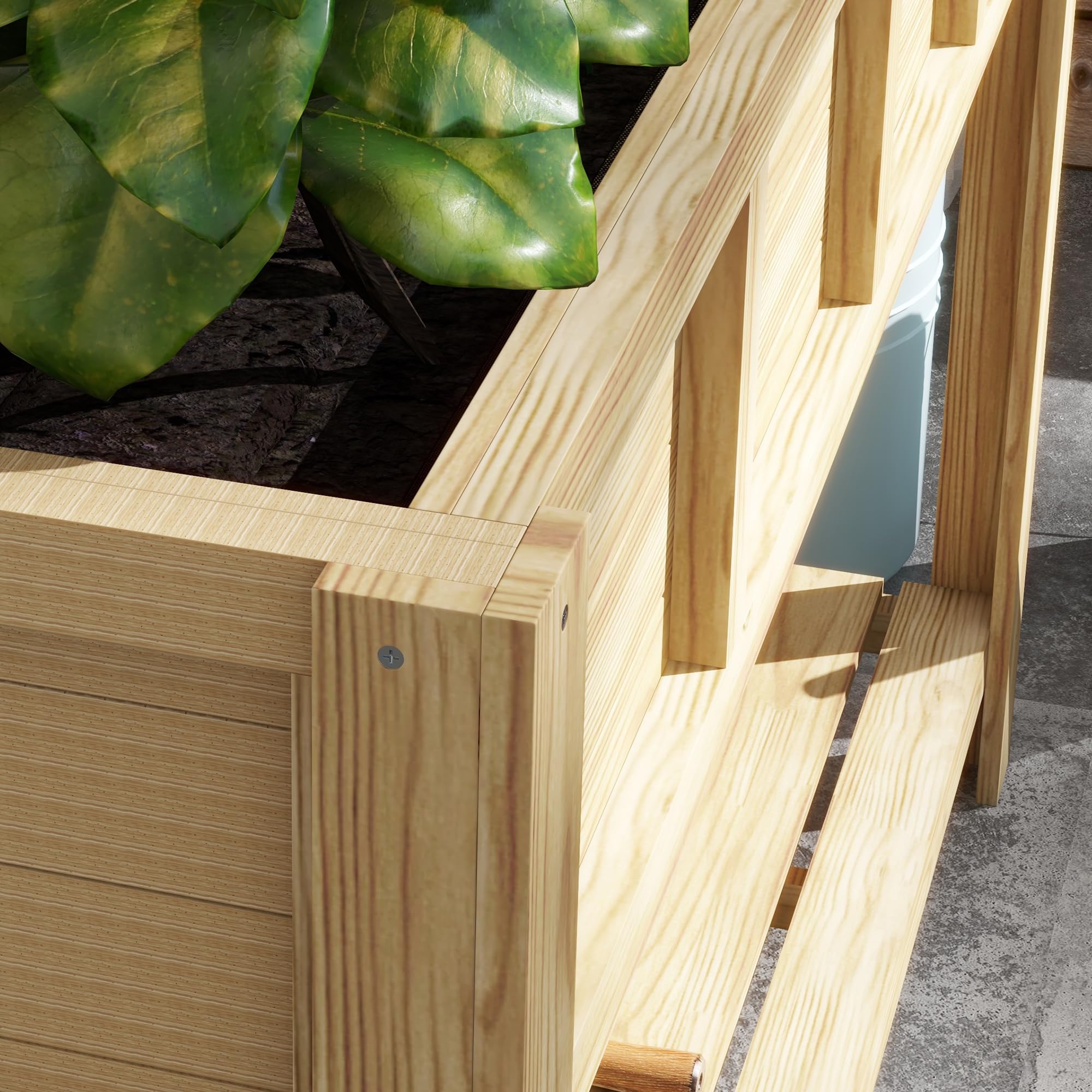 Outsunny Jardinière sur Pieds - Potager avec séparateur Amovible, étagère, Inserts d'irrigation, Feutre de Drainage Inclus - Dim. 115L x 46l x 75H cm - Bois Massif Sapin