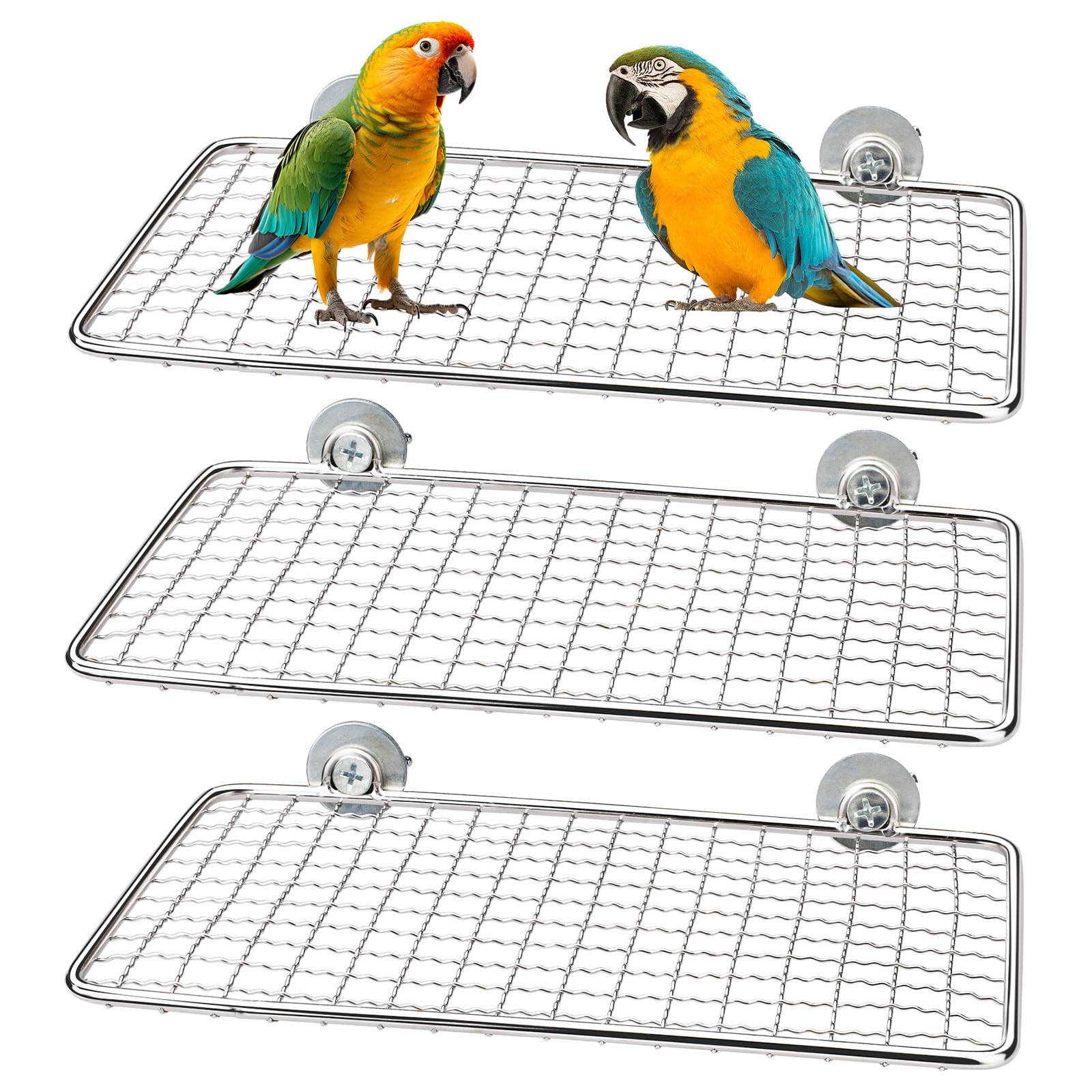 3 Pack Bird Perch Platform, Stainless Steel Birds Perches for Cage, Parrot Shelf Training Stand, Bird Cage Accessories for Parakeets, Budgies, Conures, Cockatiels, Lovebirds (20 * 13cm)