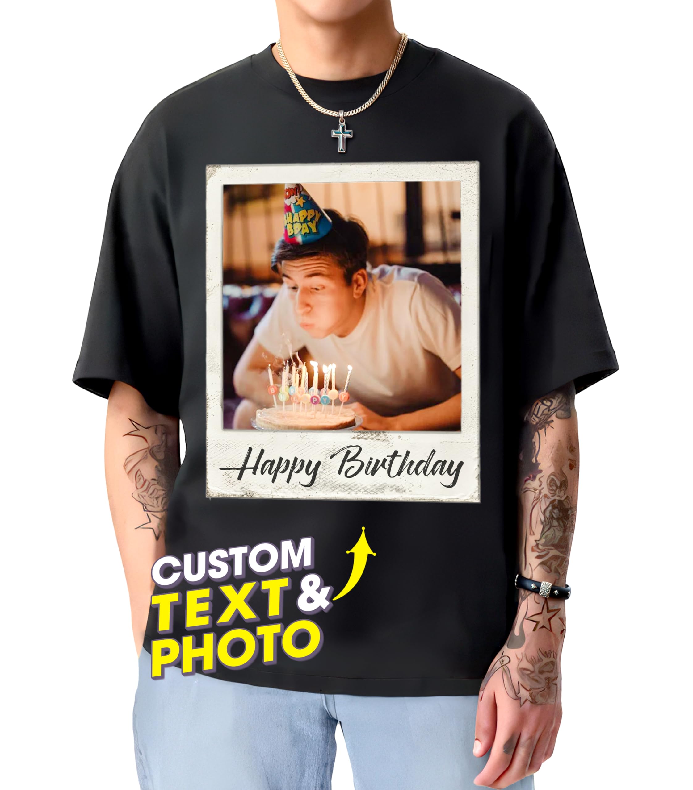 H-DEWALLCustom T Shirts 90s Vintage Design Your Own Photo Bootleg Rap Tee Gifts for Boyfriend Birthday Shirts for Men