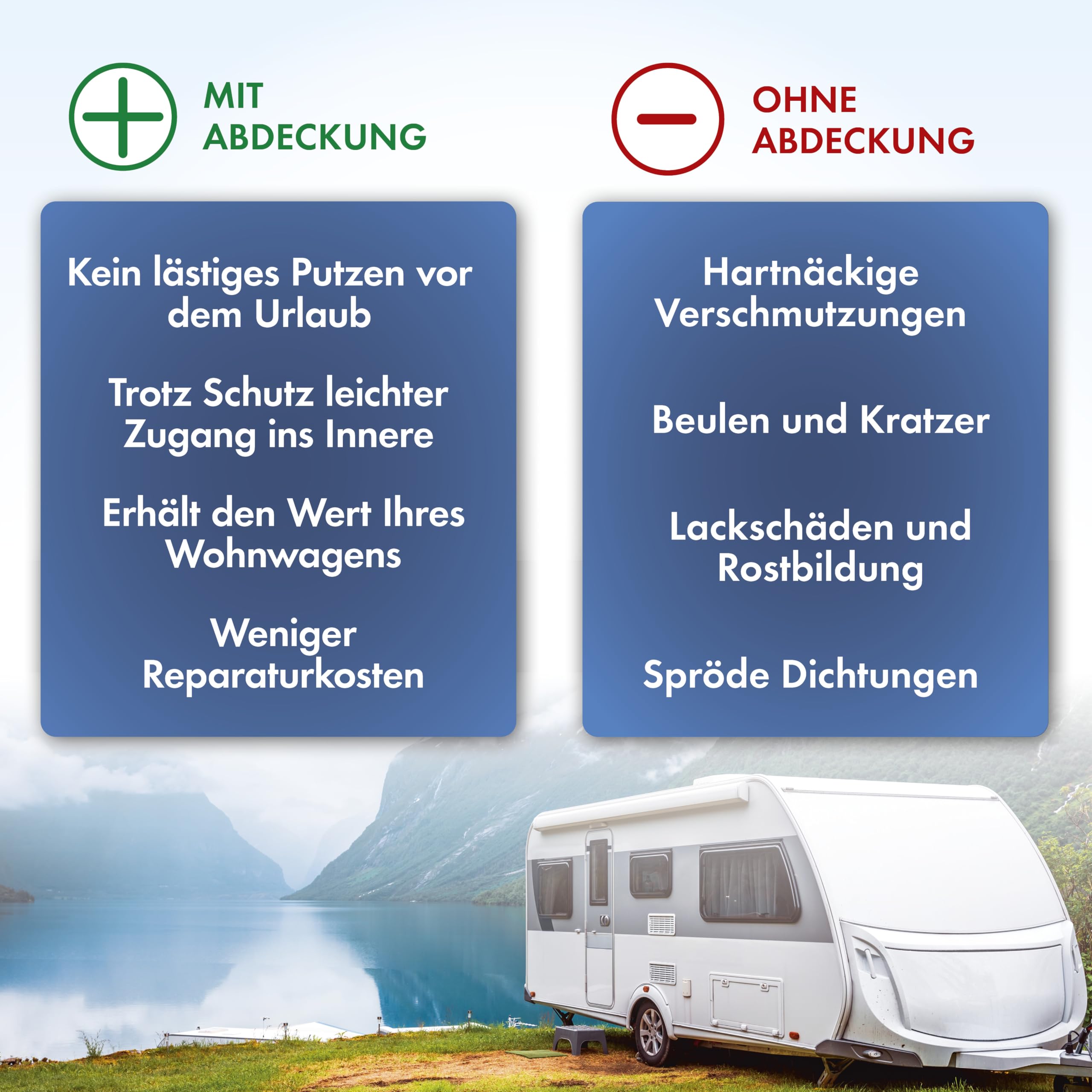 WALSER Premium Wohnwagen Abdeckplane, 100% wetterfeste Wohnwagenabdeckung, wasserdichte Wohnwagenplane mit UV-Schutz, Wohnwagen Schutzhülle, Wohnwagen Abdeckung inkl. Aufbewahrungstasche 470x250x220cm