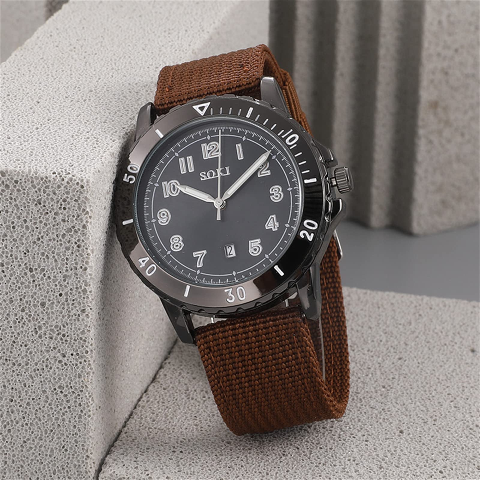 JewelryWe Orologio da uomo al quarzo con cinturino in nylon, calendario semplice stile orologio, regalo per l'uomo,regalo Natale