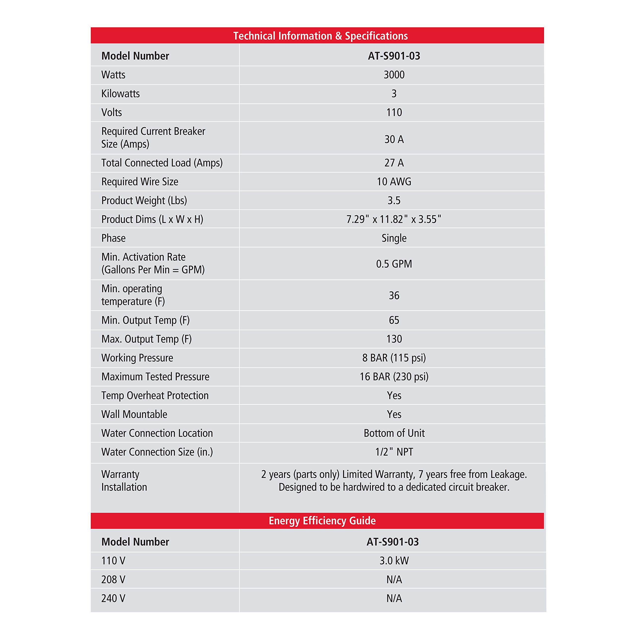 Water Heaters & Parts White Atmor ATS90103 Tankless Electric Hot