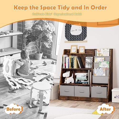 Miniatura 151 de Estantería de madera rosa de 4 niveles para niños, estantería de 5 capas, estante para libros de almacenamiento para bebés, organizador de juguetes