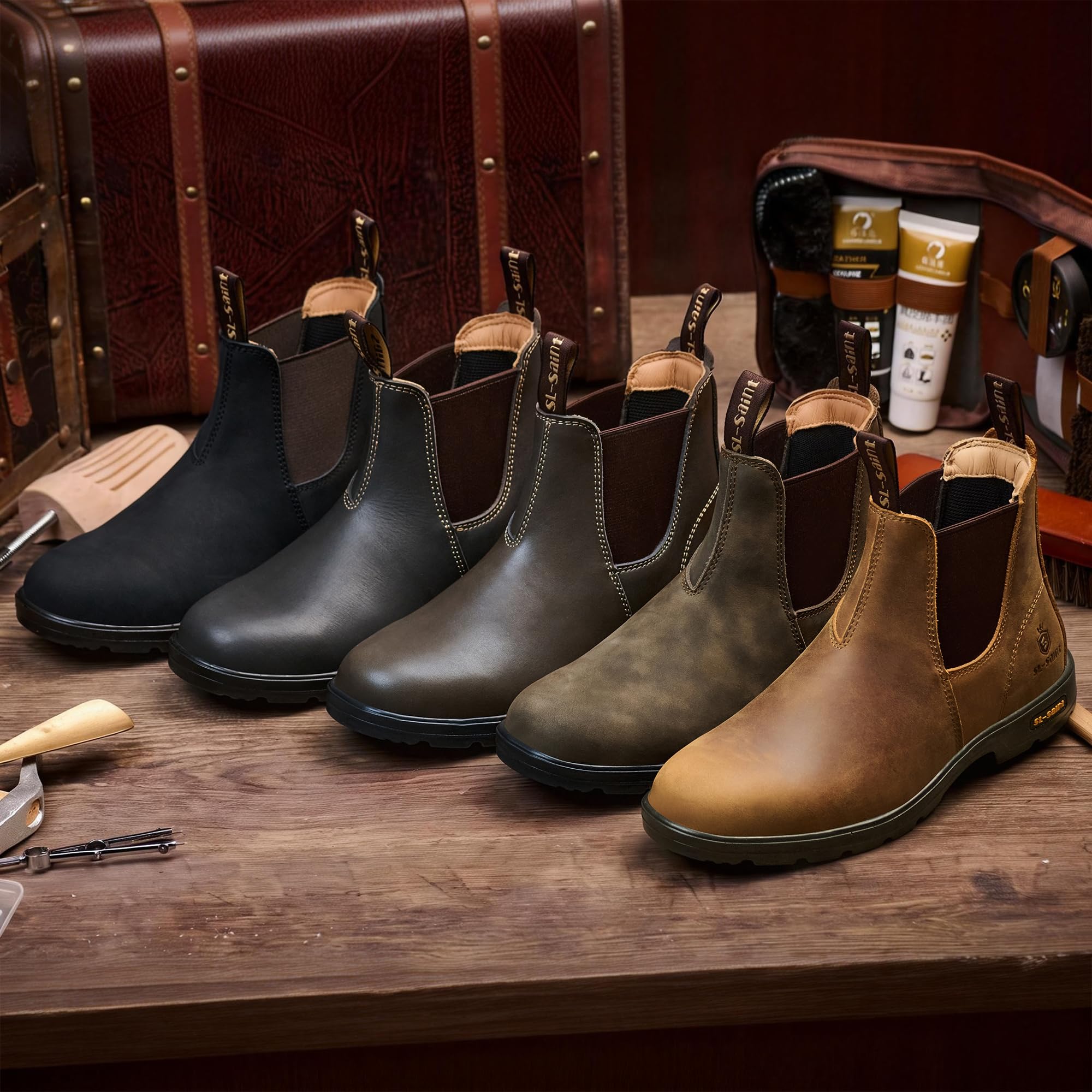 Herren Classic Chelsea Boots Knöchelmodische Slipper Aus Vollnarbenleder Lässig und Leicht