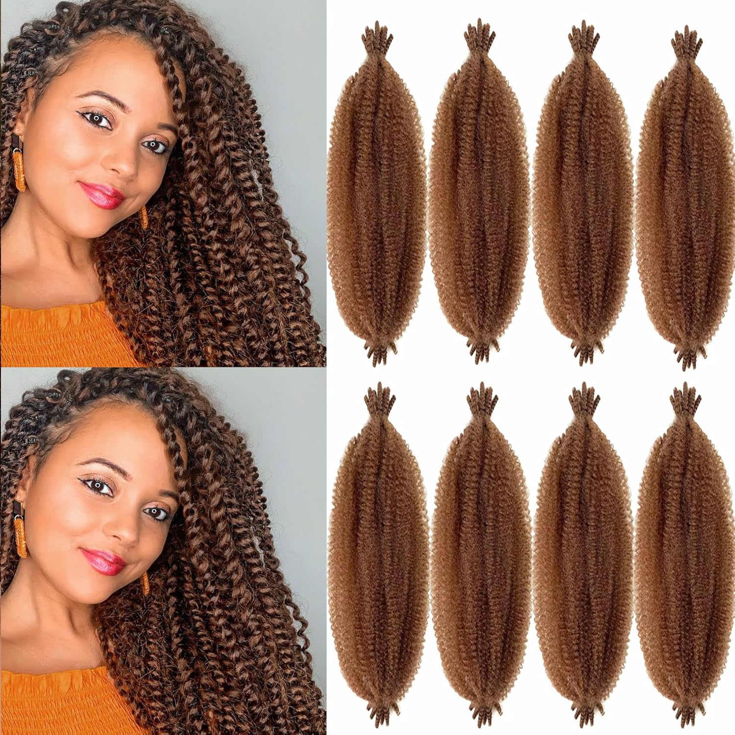 Marley Twist Braiding Hair Pre-Separated Springy Afro Twist 16 Inch 8 Packs Spring Twist Hair Kinky Twist for Faux Locs Crochet Braiding Afro Twist Hair Extensions for Black Women(16Inch, 30#)