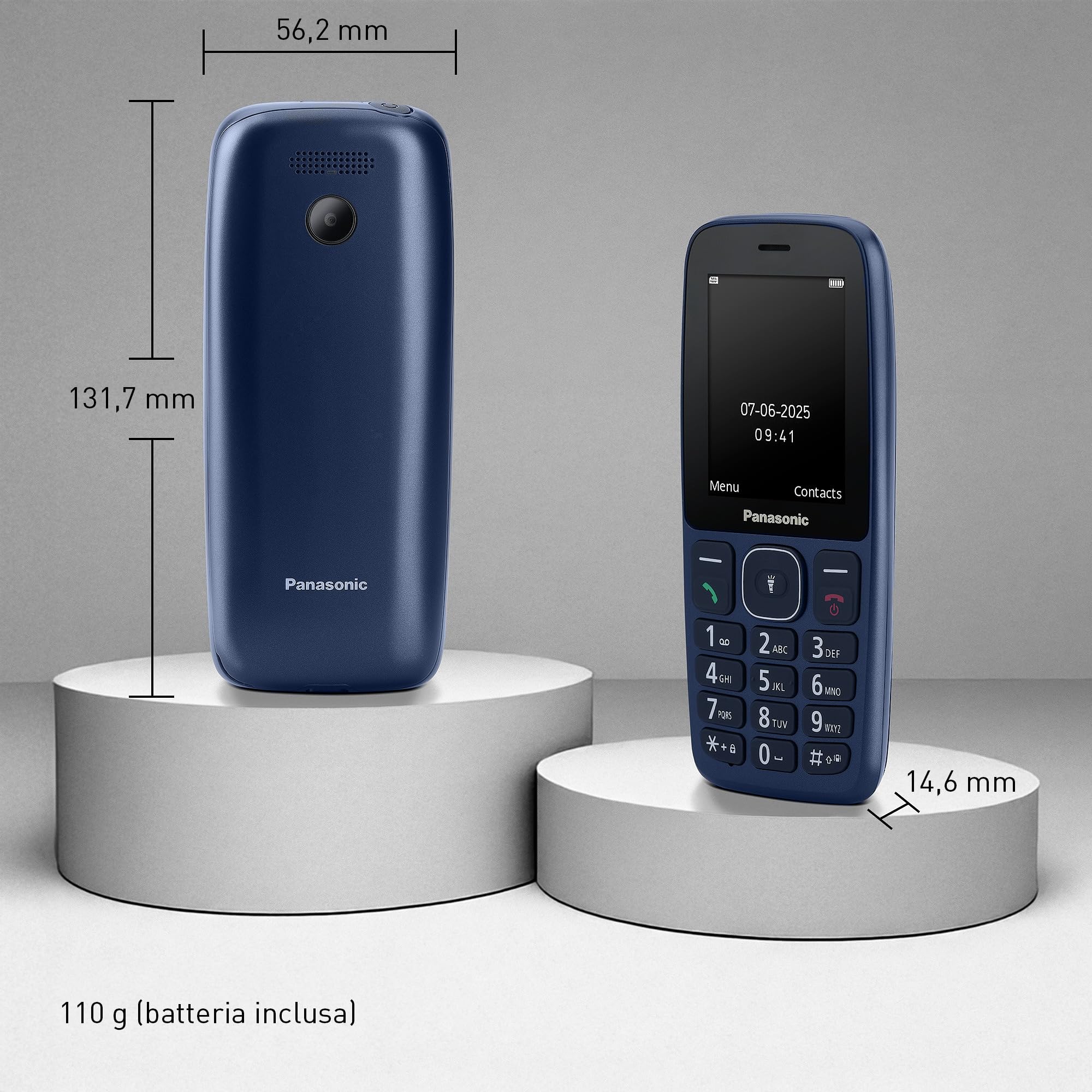 Panasonic KX-TF400EXC Telefono Cellulare 4G, VoLTE, Autonomia affidabile fino a 280 ore in modalità Standby, Ricarica USB-C, Display 2,4'', Bluetooth, Torcia LED, Resistente all'Acqua IP44, Blu