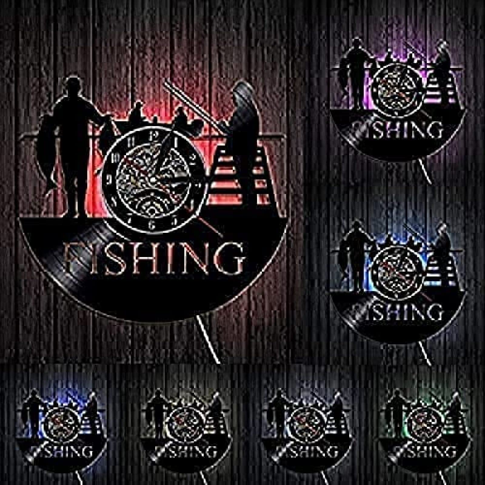 Números Romanos Modernos Relojes de Pared Pesca Pescador Disco de Vinilo Reloj de Pared Decoración del hogar Reloj de Bolsillo Reloj de Cuarzo Retro silencioso Regalo