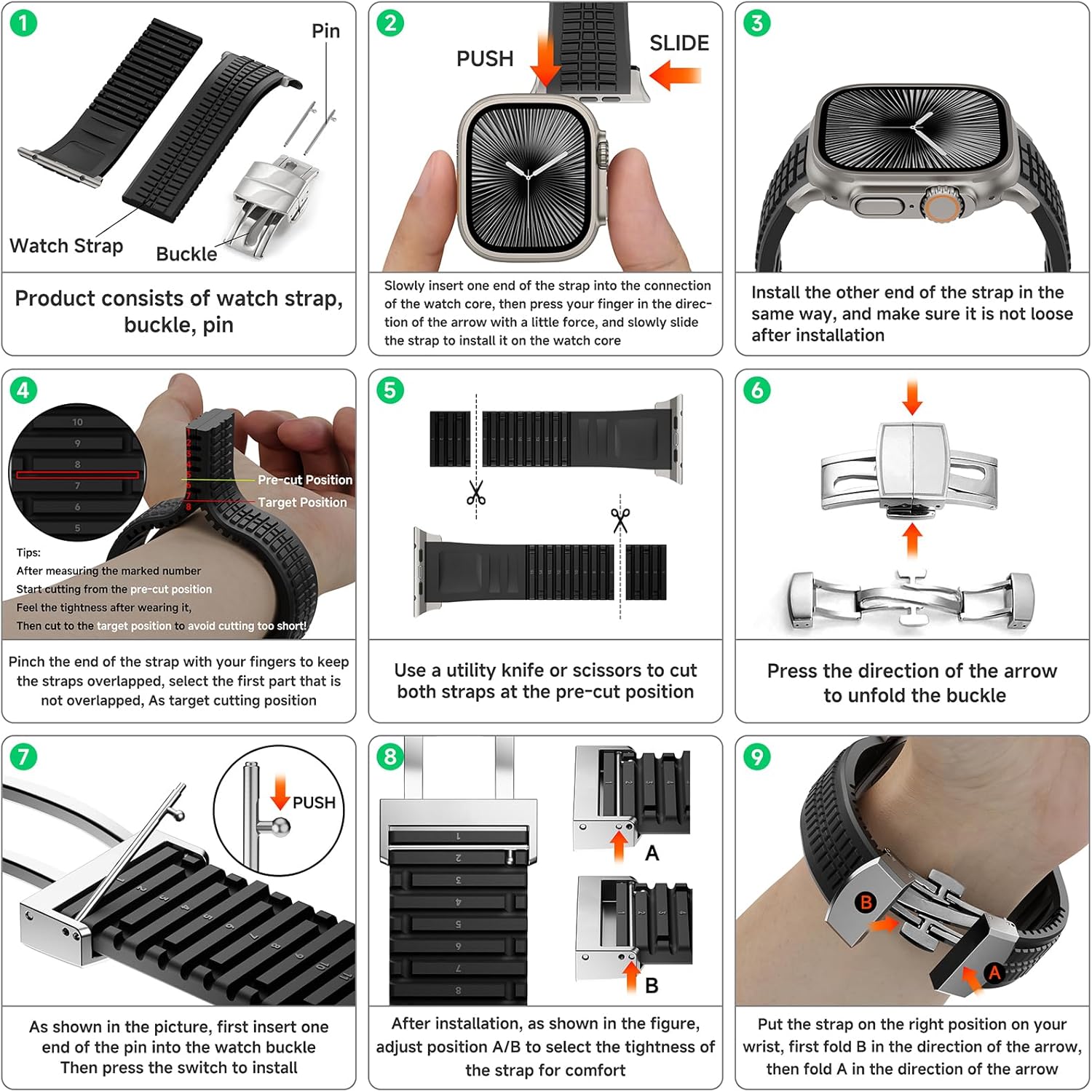 FKM Rubber Band Compatible with Apple Watch Ultra 2 Bands for Men 49mm 46mm 45mm 44mm, Luxury Rugged Silicone Strap with Metal Connector for iWatch Series 10 9 8 7 6 5 4 3 2 1 SE